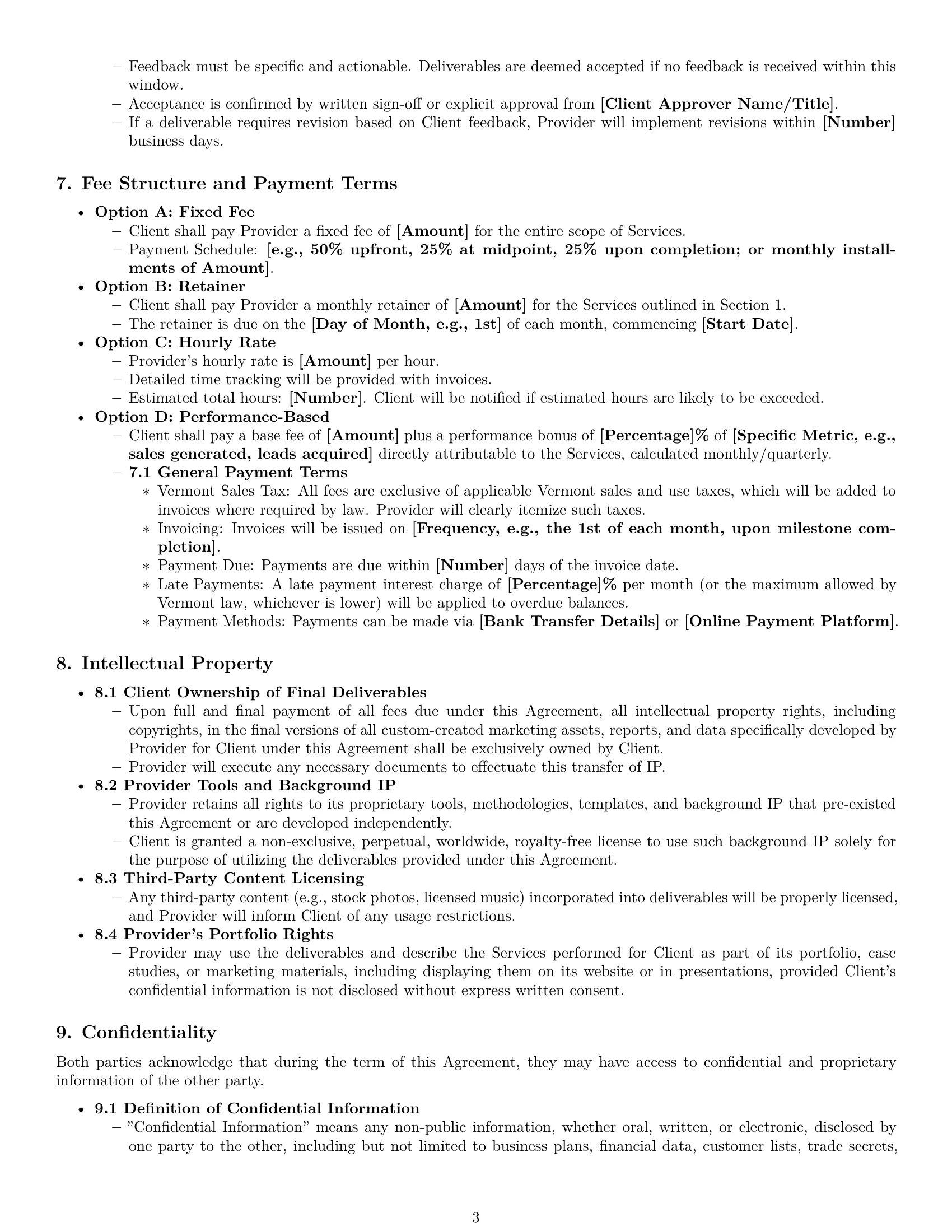 Preview page 3 of Pro Vermont marketing service contract template