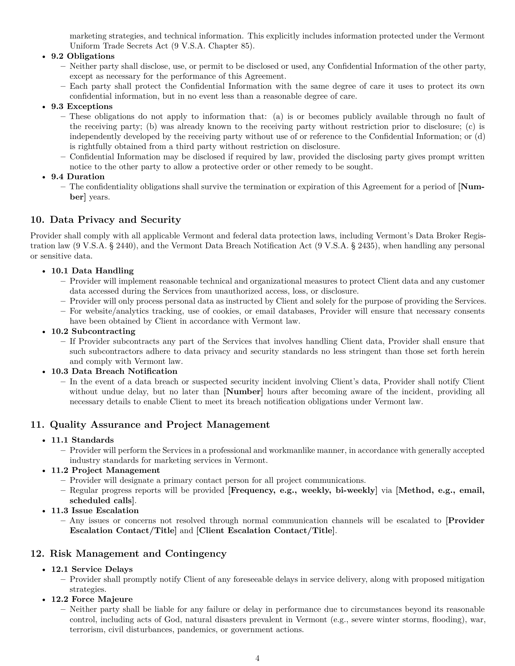 Preview page 4 of Pro Vermont marketing service contract template
