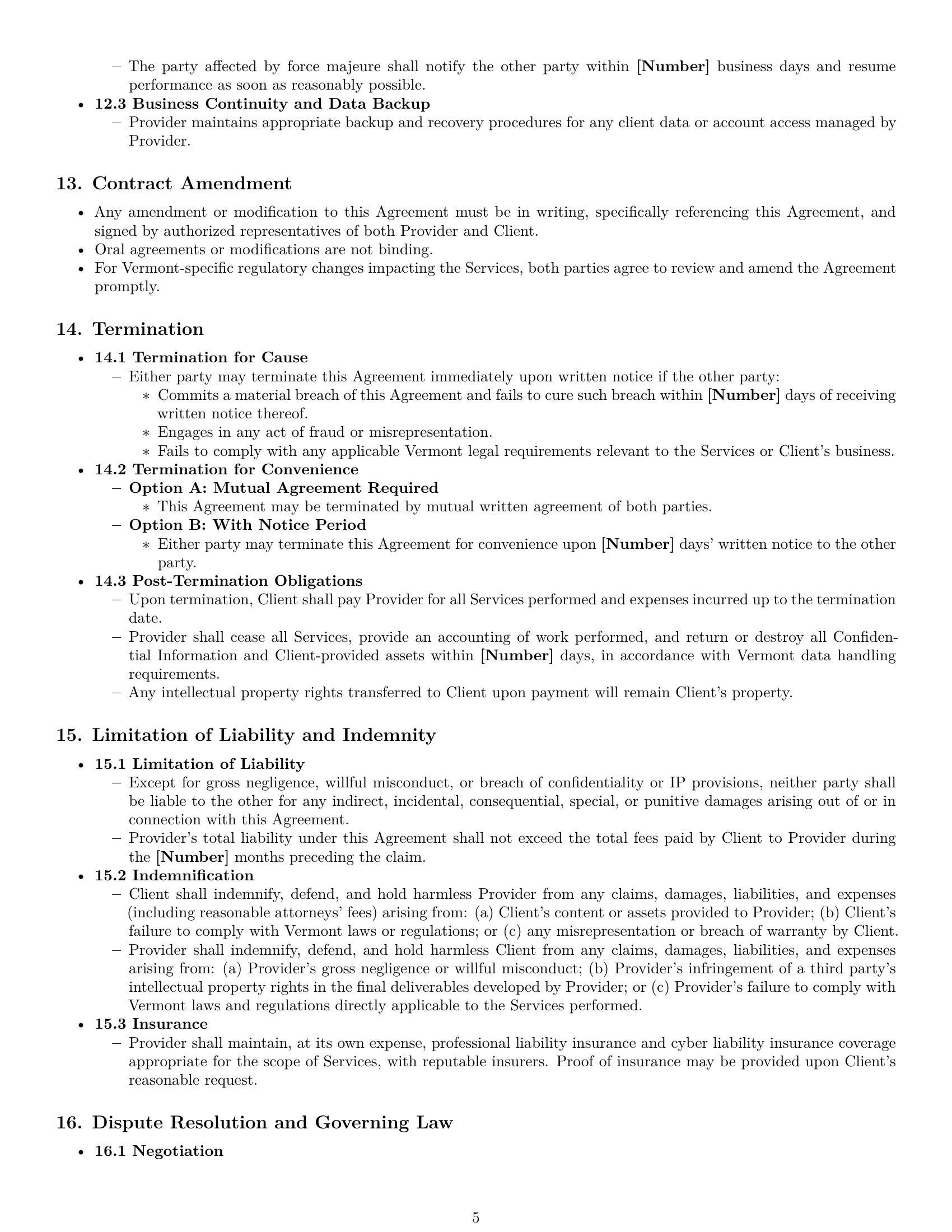 Preview page 5 of Pro Vermont marketing service contract template
