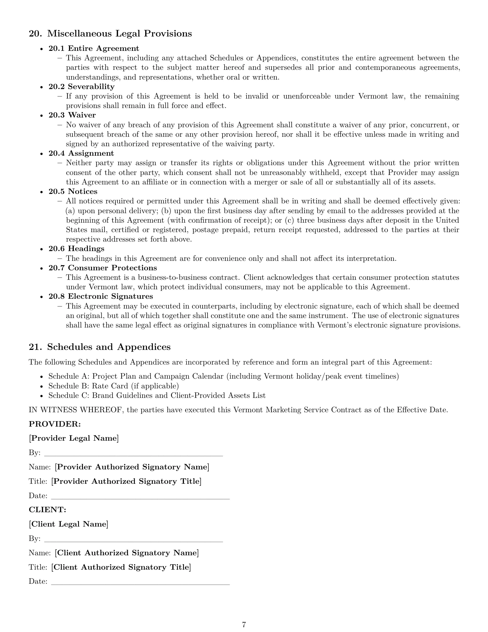 Preview page 7 of Pro Vermont marketing service contract template