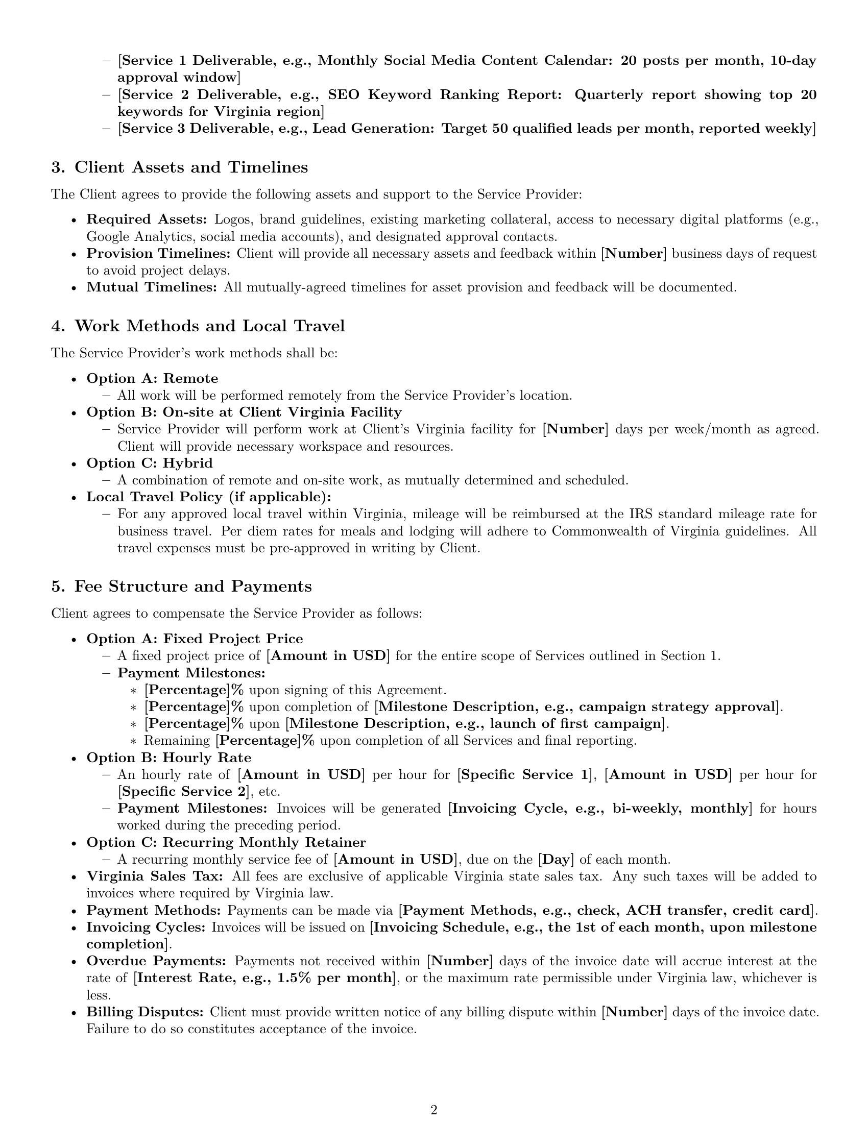 Preview page 2 of Pro Virginia marketing service contract template