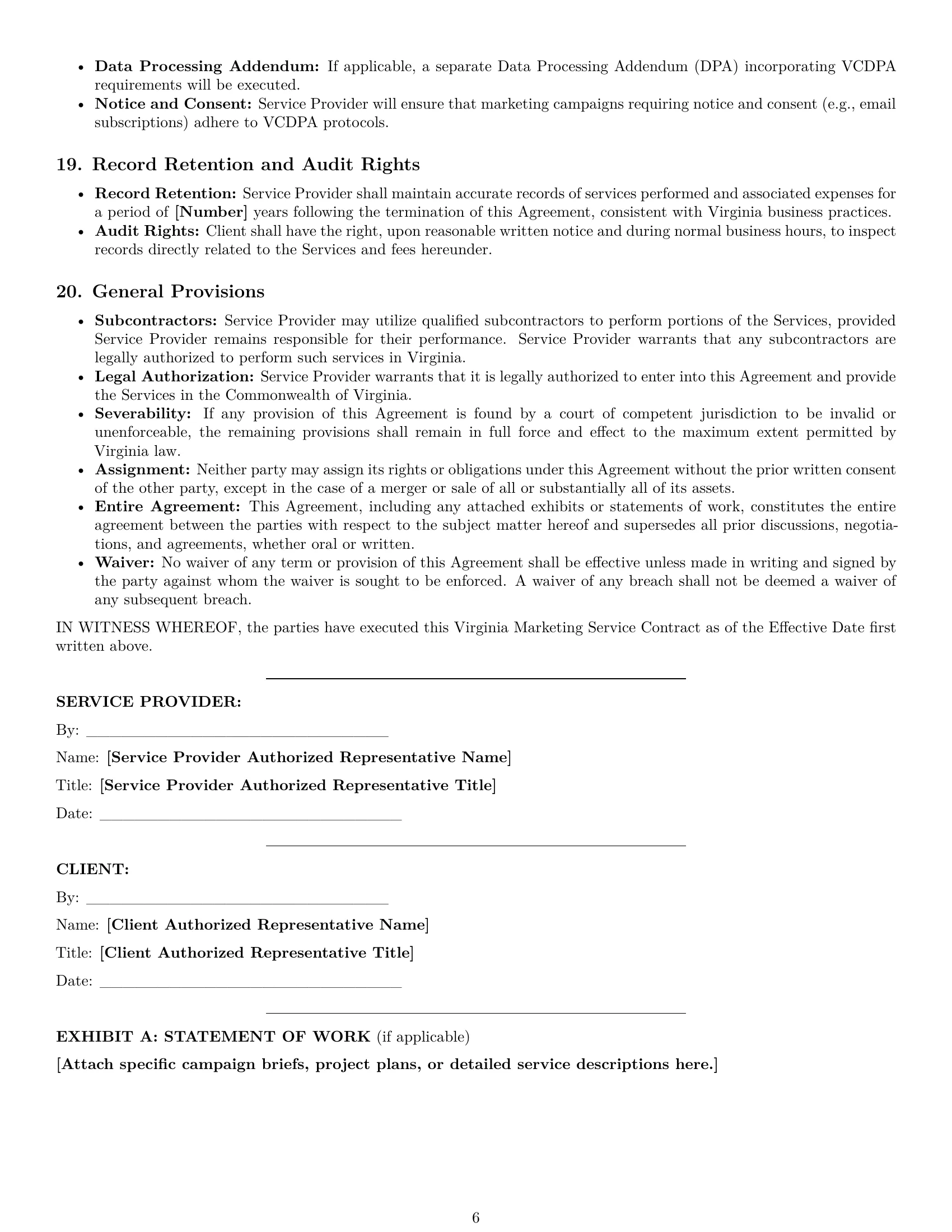 Preview page 6 of Pro Virginia marketing service contract template