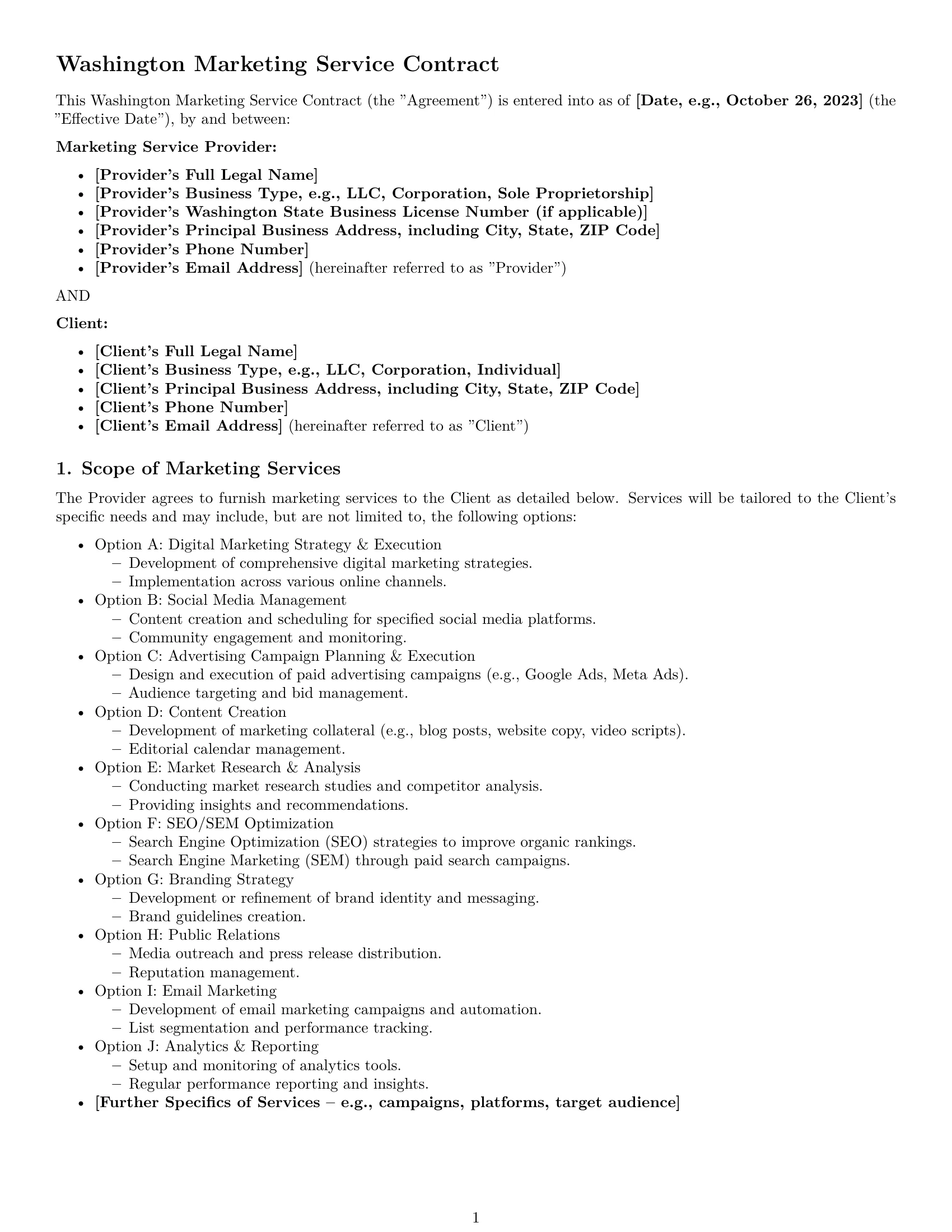 Preview page 1 of Pro Washington marketing service contract template