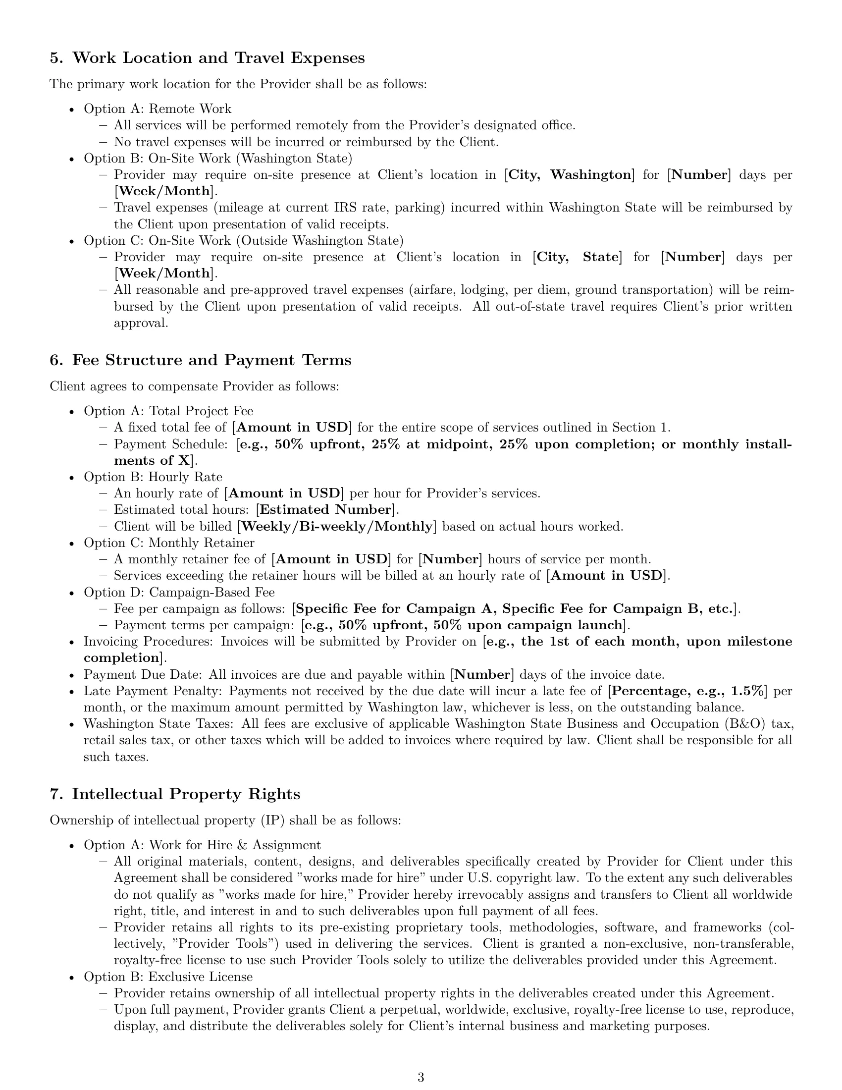 Preview page 3 of Pro Washington marketing service contract template