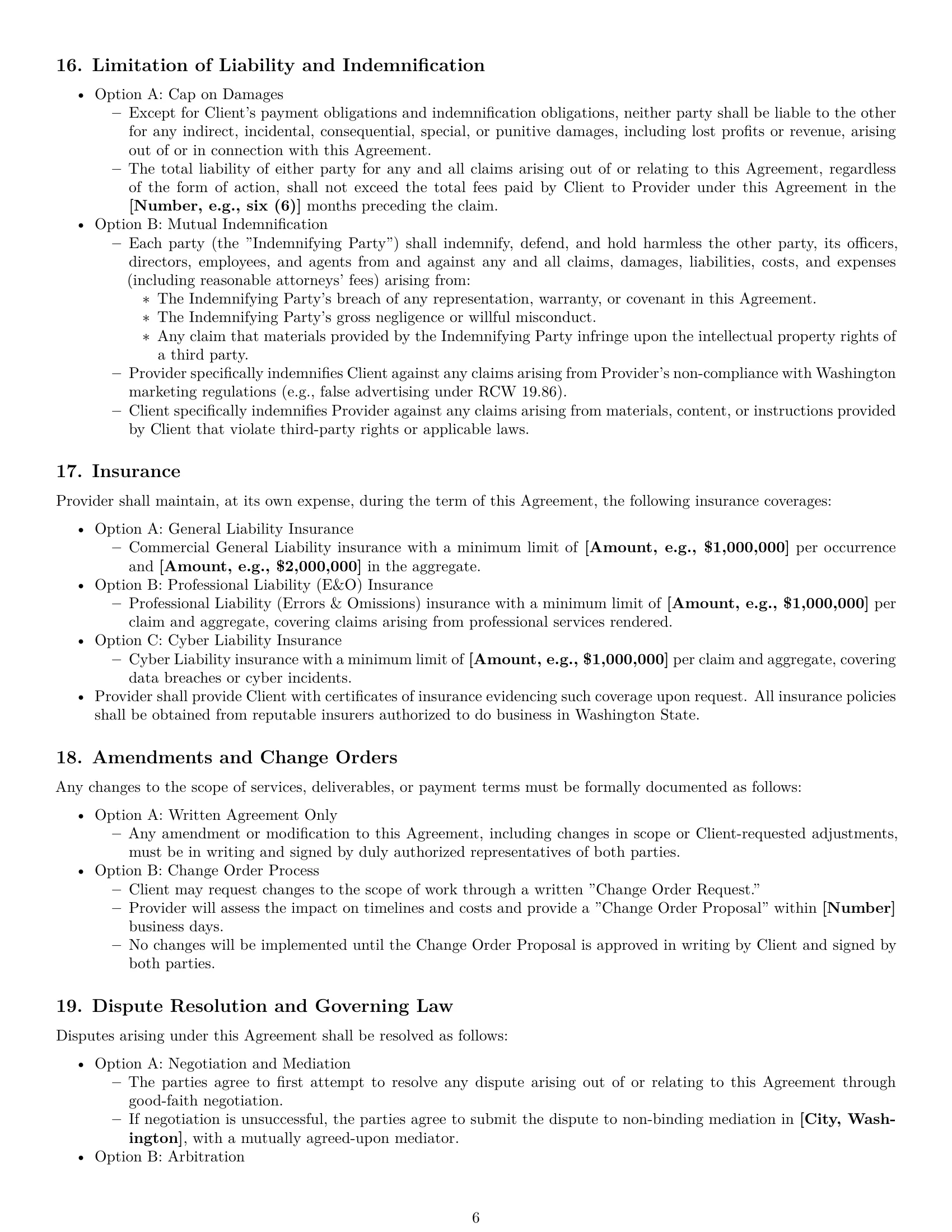 Preview page 6 of Pro Washington marketing service contract template