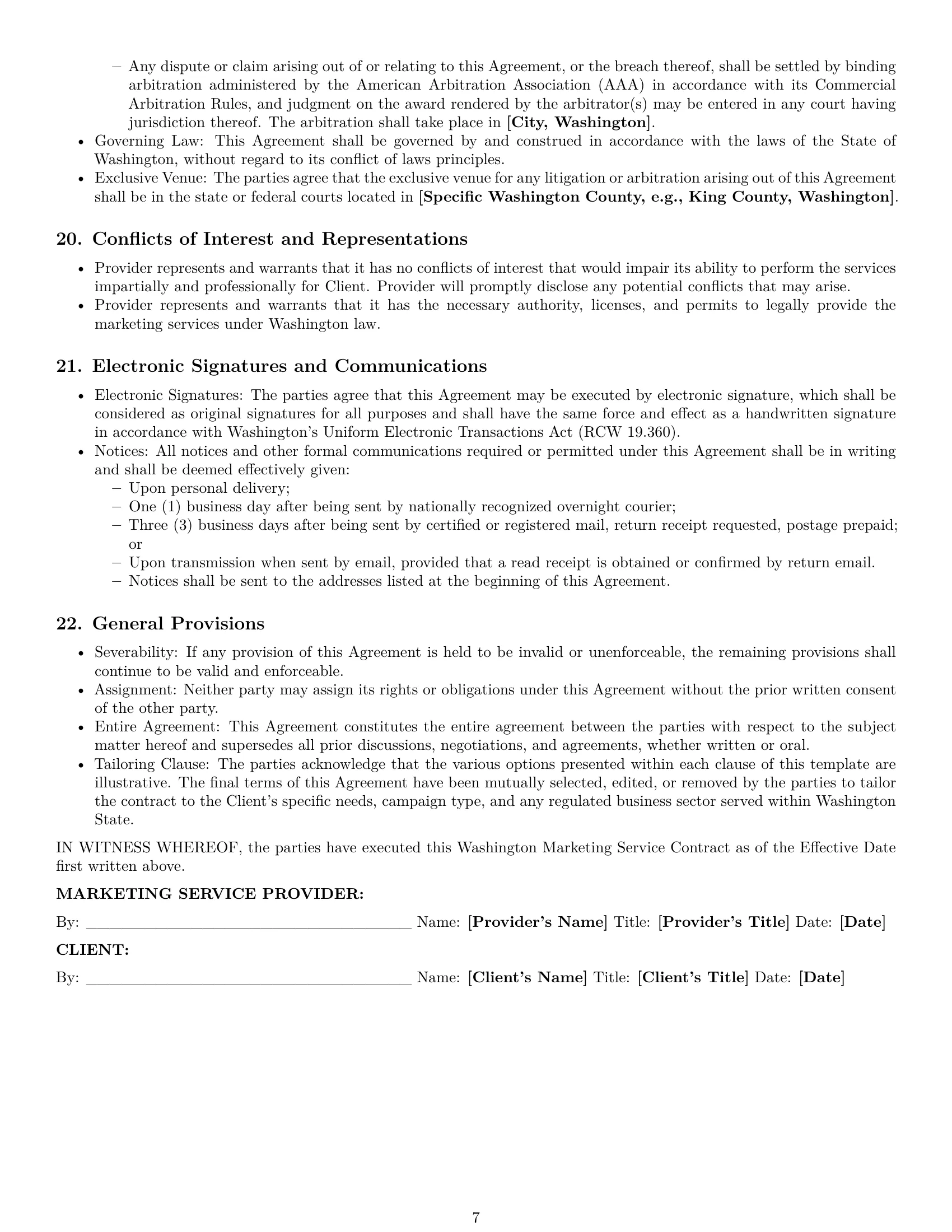 Preview page 7 of Pro Washington marketing service contract template