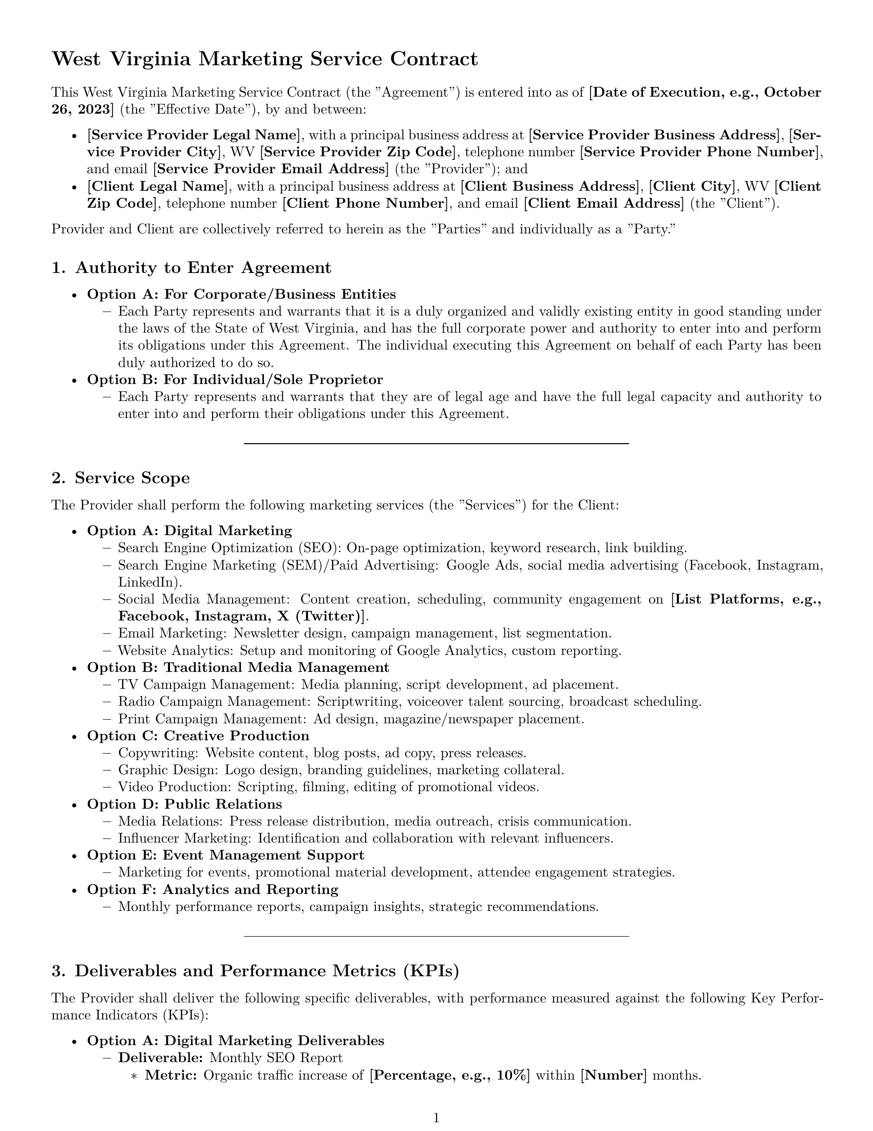 Preview page 1 of Pro West Virginia marketing service contract template