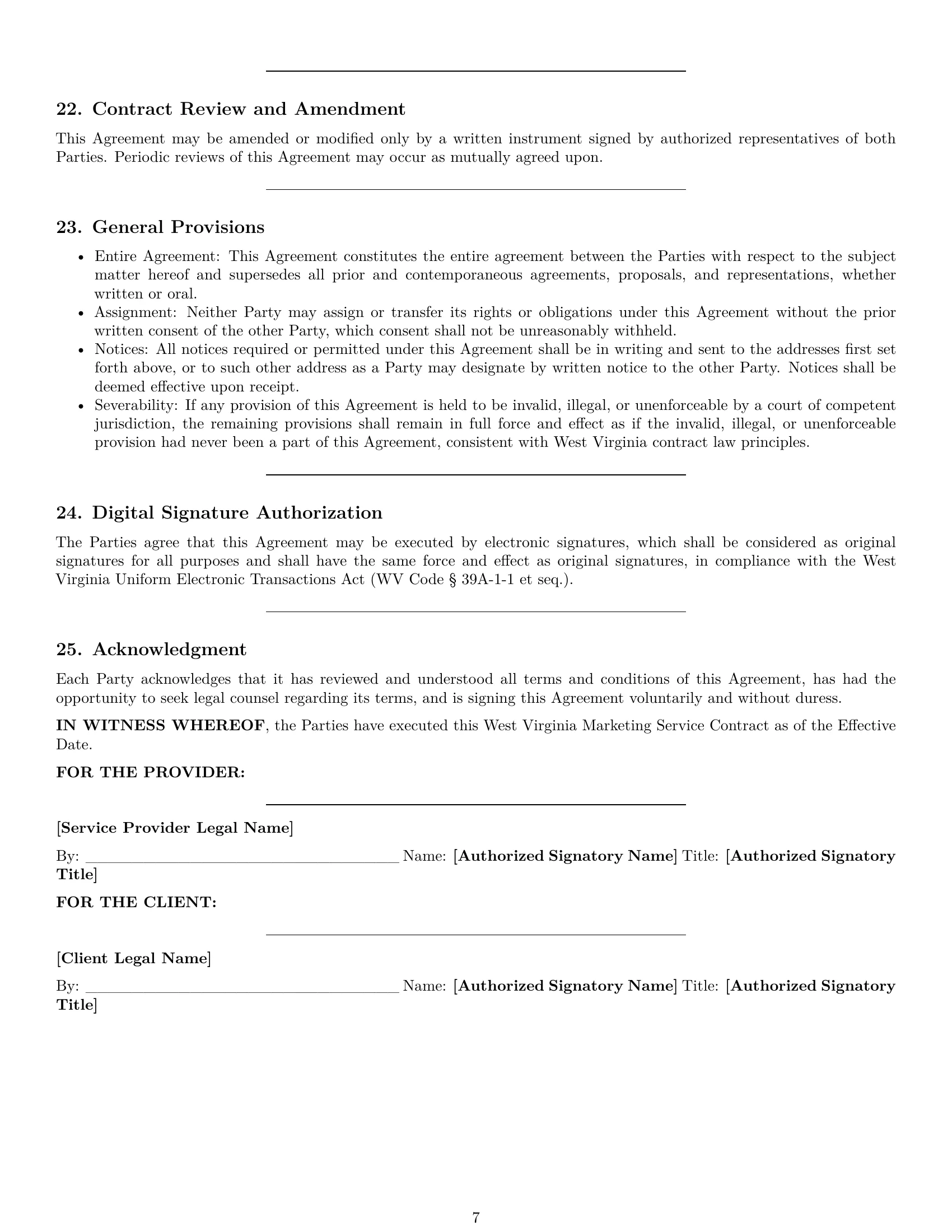 Preview page 7 of Pro West Virginia marketing service contract template