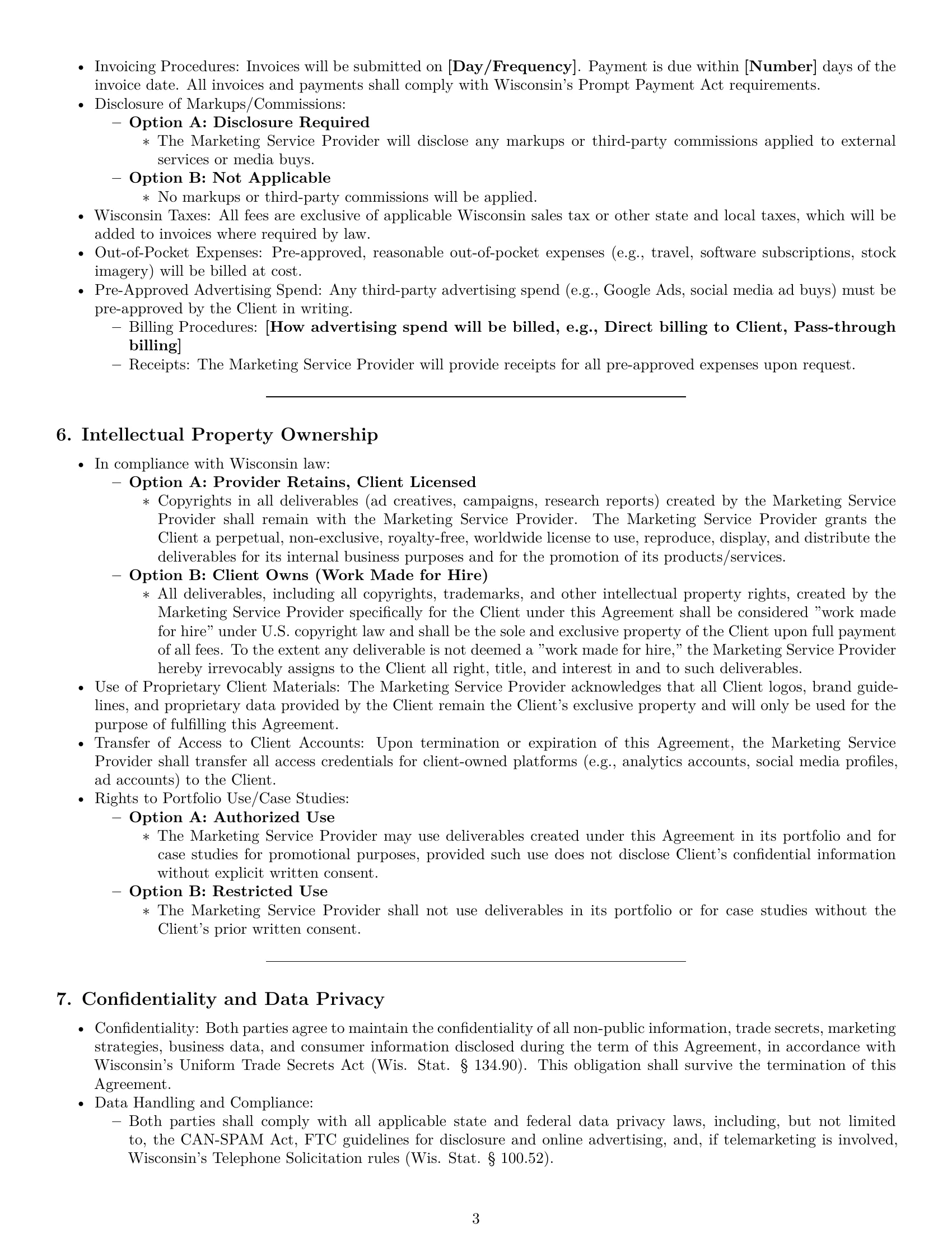 Preview page 3 of Pro Wisconsin marketing service contract template