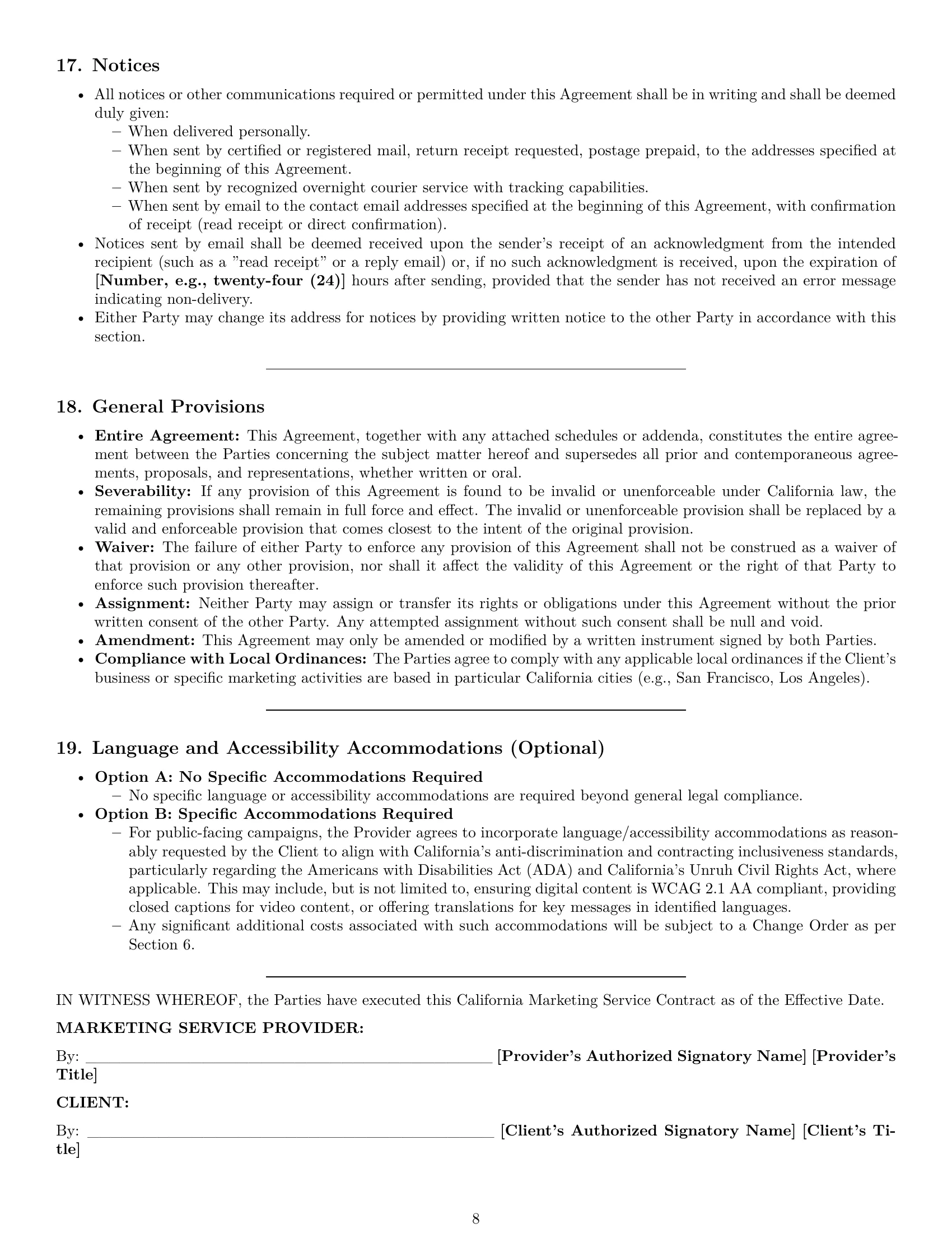 Preview page 8 of Pro California marketing service contract template