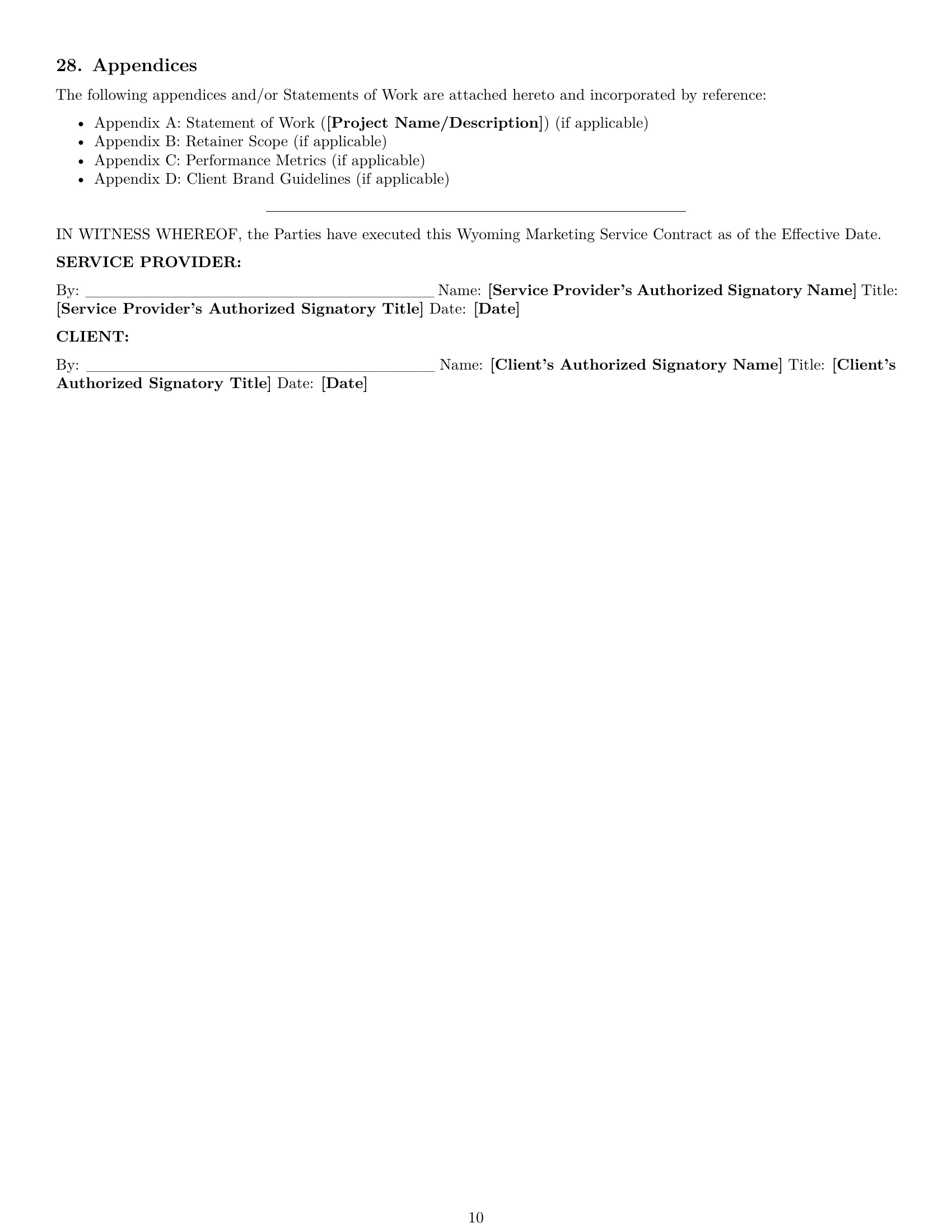 Preview page 10 of Pro Wyoming marketing service contract template