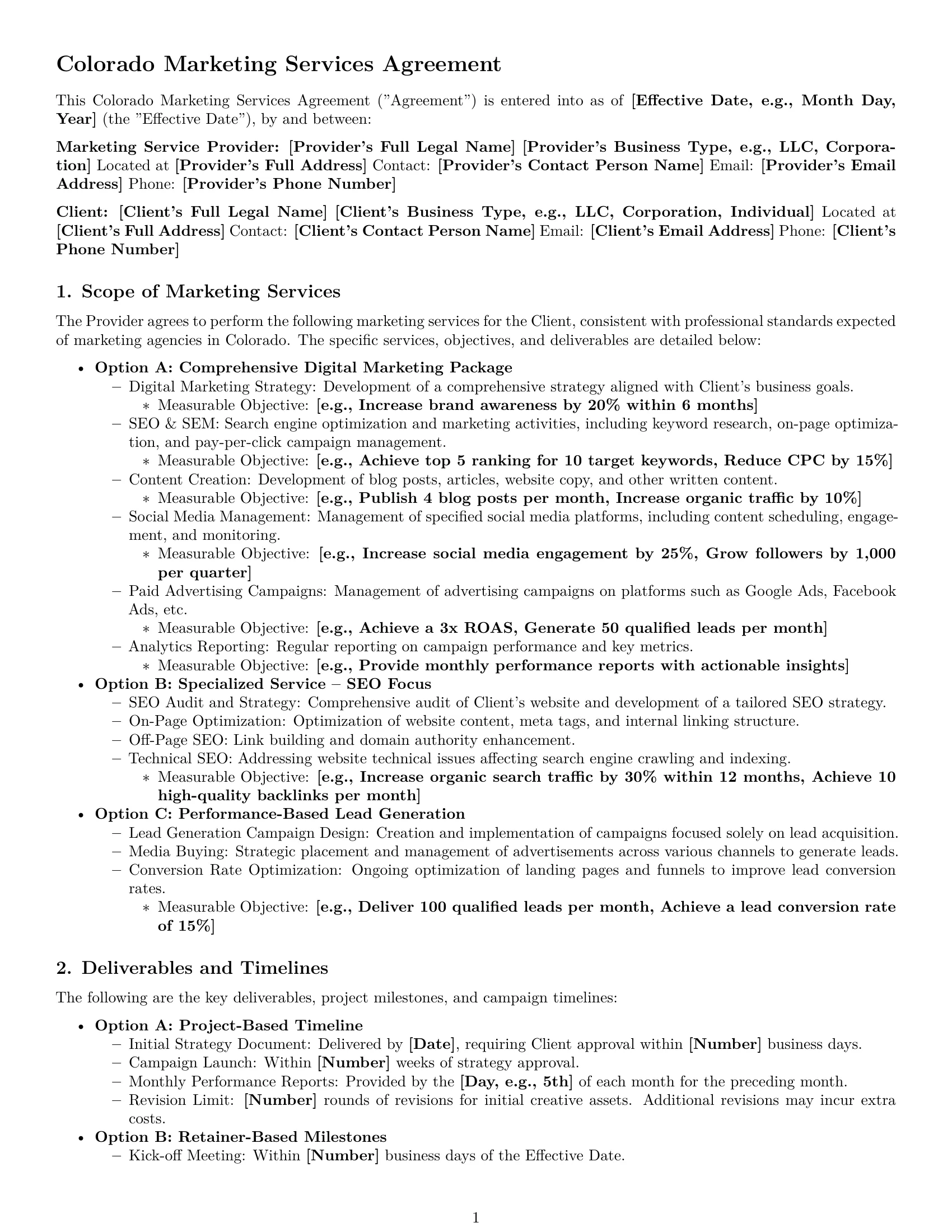 Preview page 1 of Pro Colorado marketing service contract template