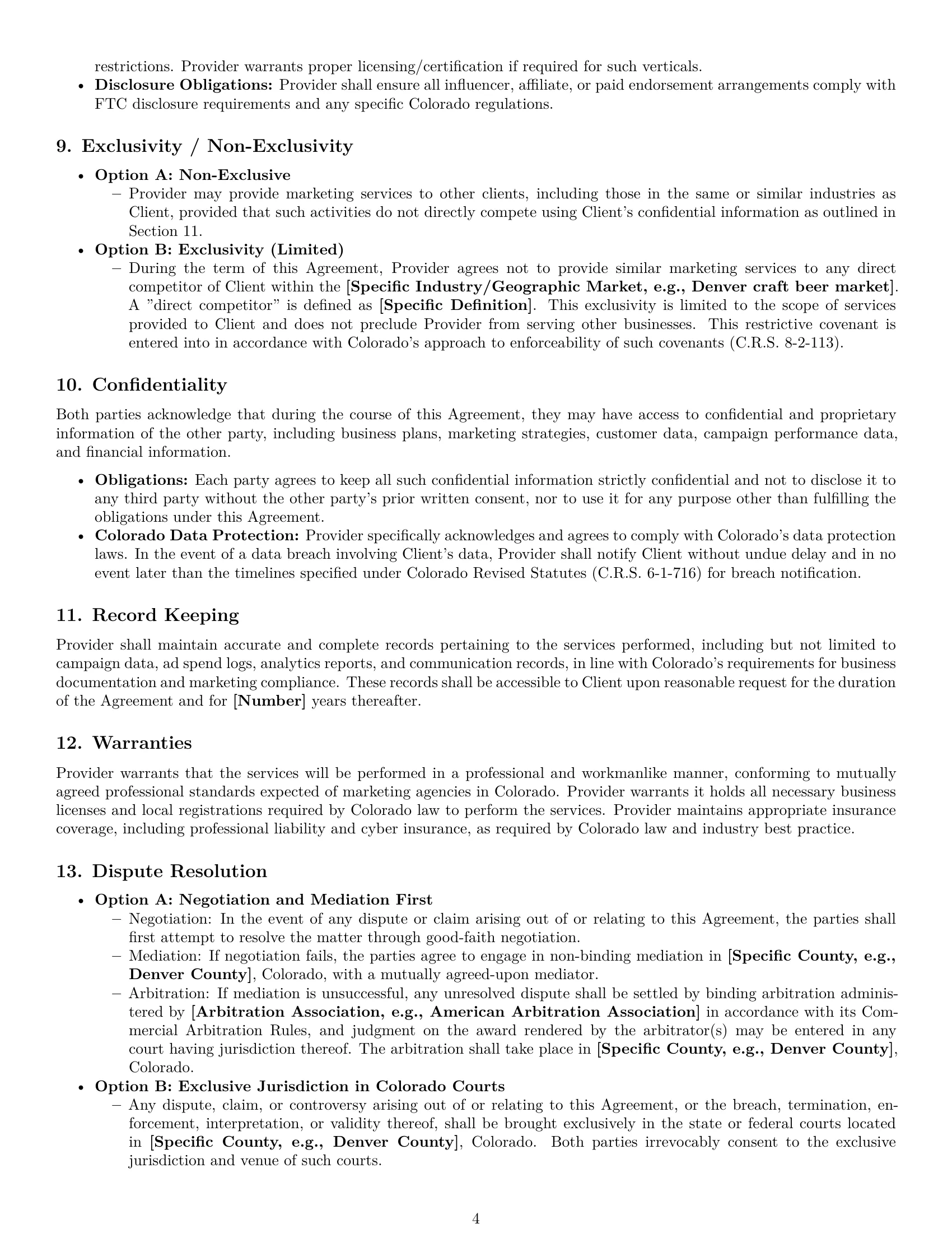 Preview page 4 of Pro Colorado marketing service contract template