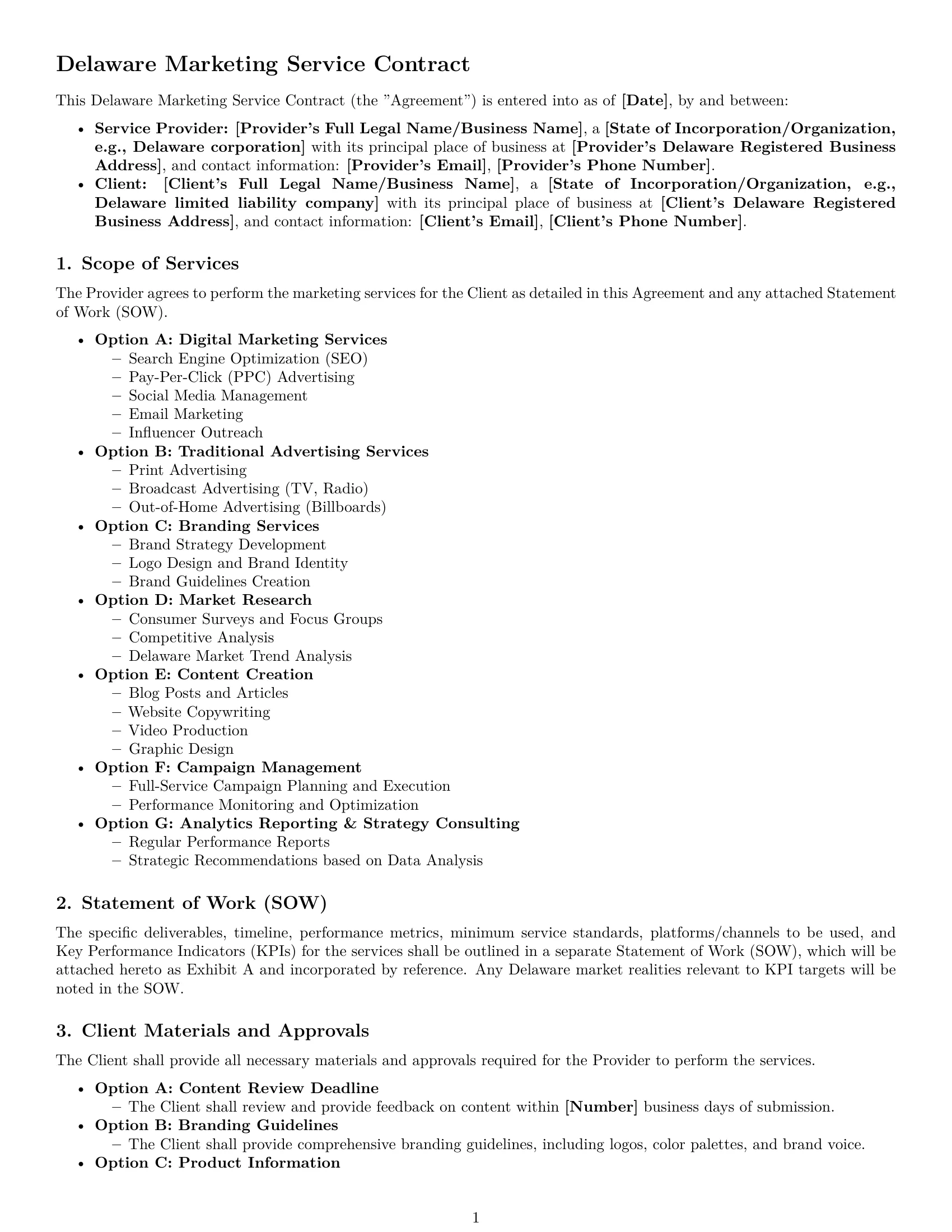 Preview page 1 of Pro Delaware marketing service contract template