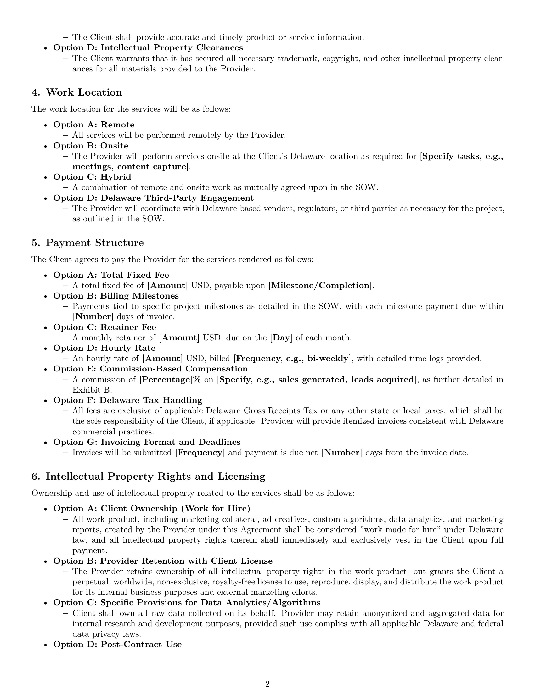 Preview page 2 of Pro Delaware marketing service contract template