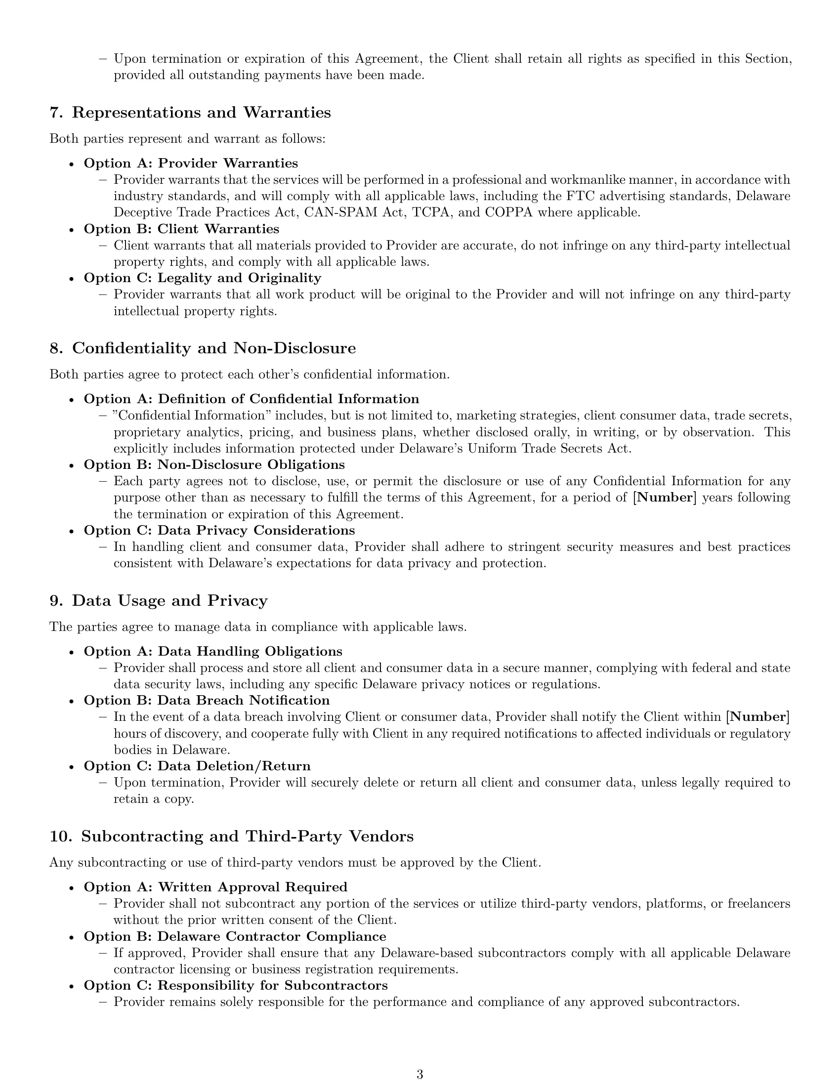 Preview page 3 of Pro Delaware marketing service contract template