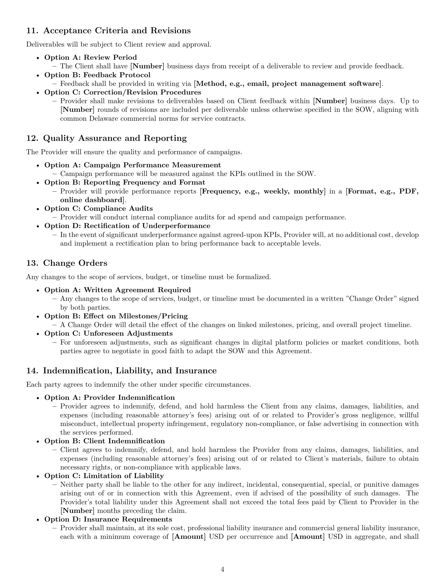 Preview page 4 of Pro Delaware marketing service contract template