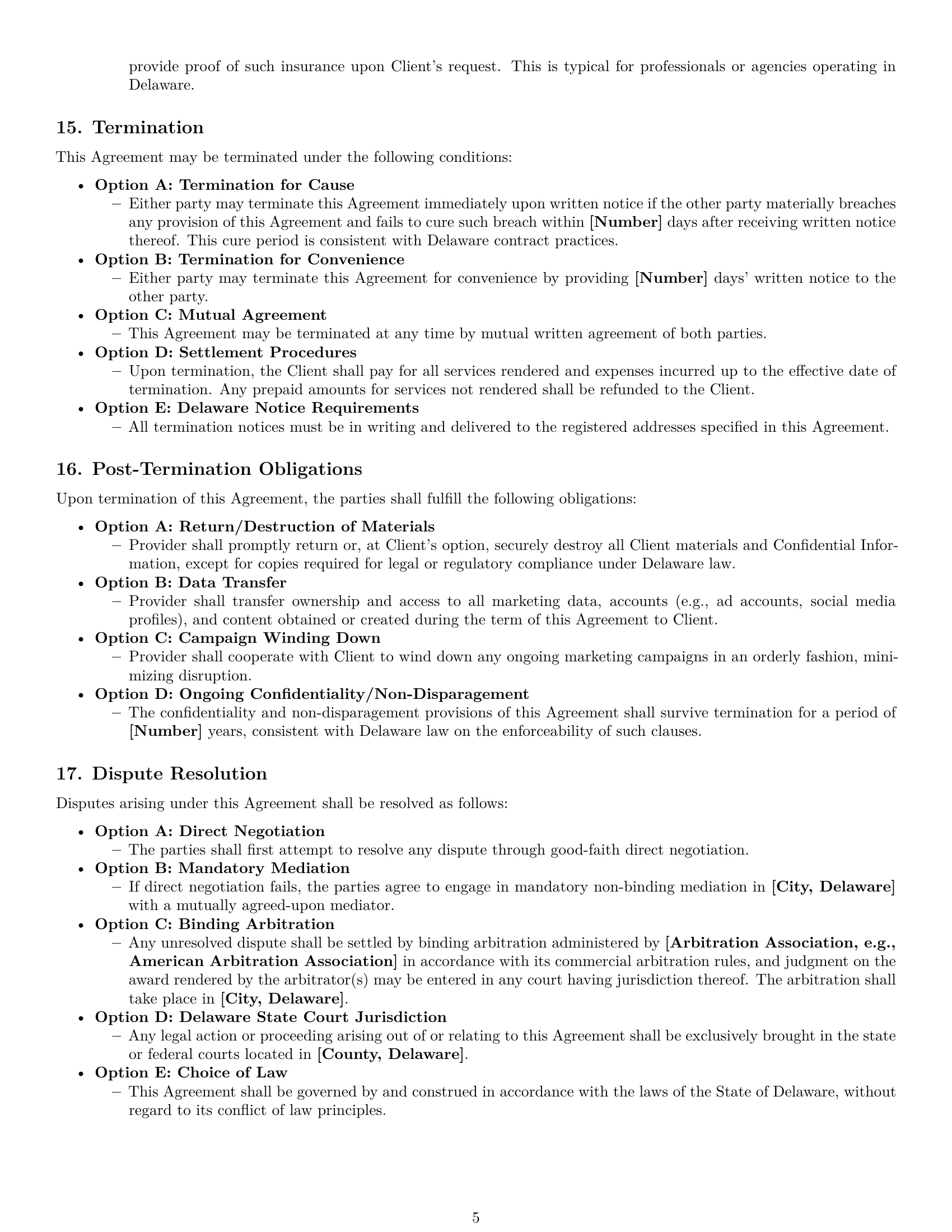 Preview page 5 of Pro Delaware marketing service contract template