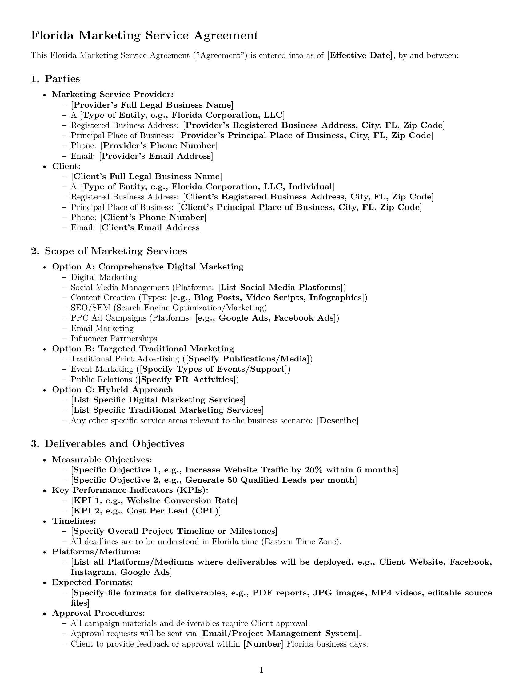 Preview page 1 of Pro Florida marketing service contract template