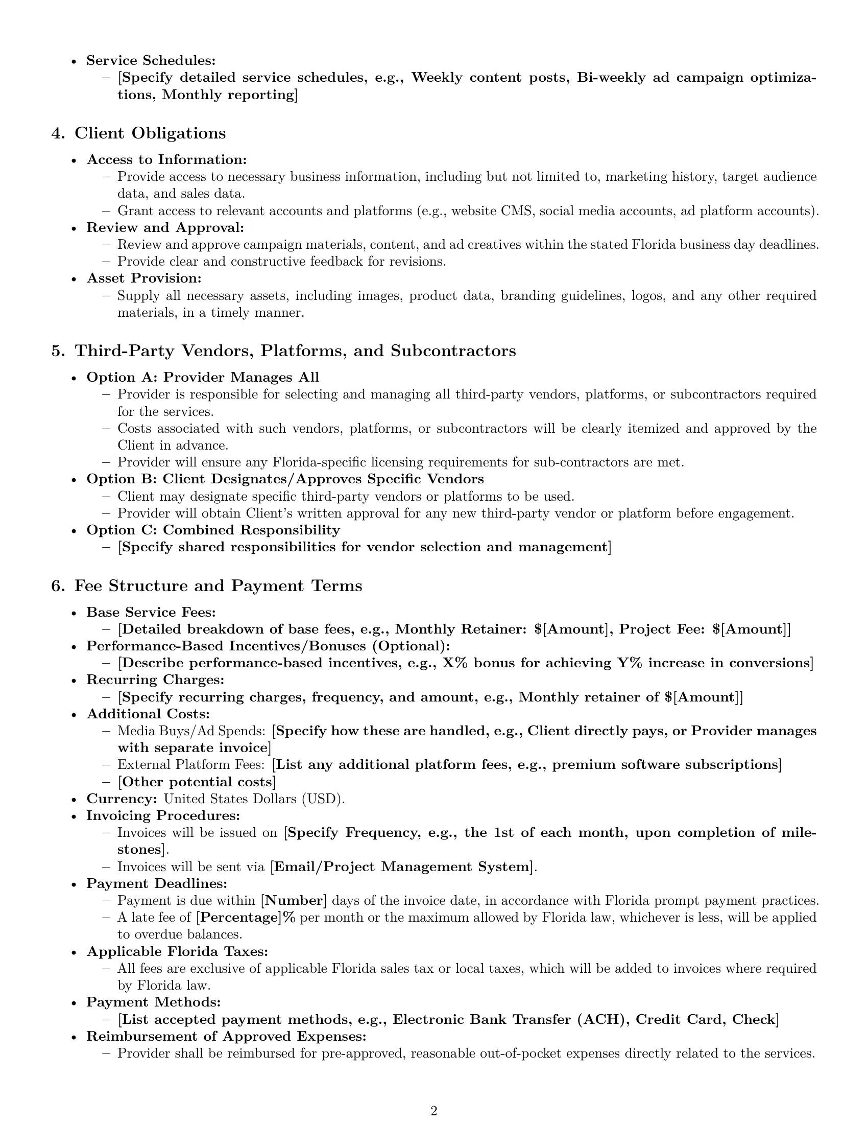 Preview page 2 of Pro Florida marketing service contract template