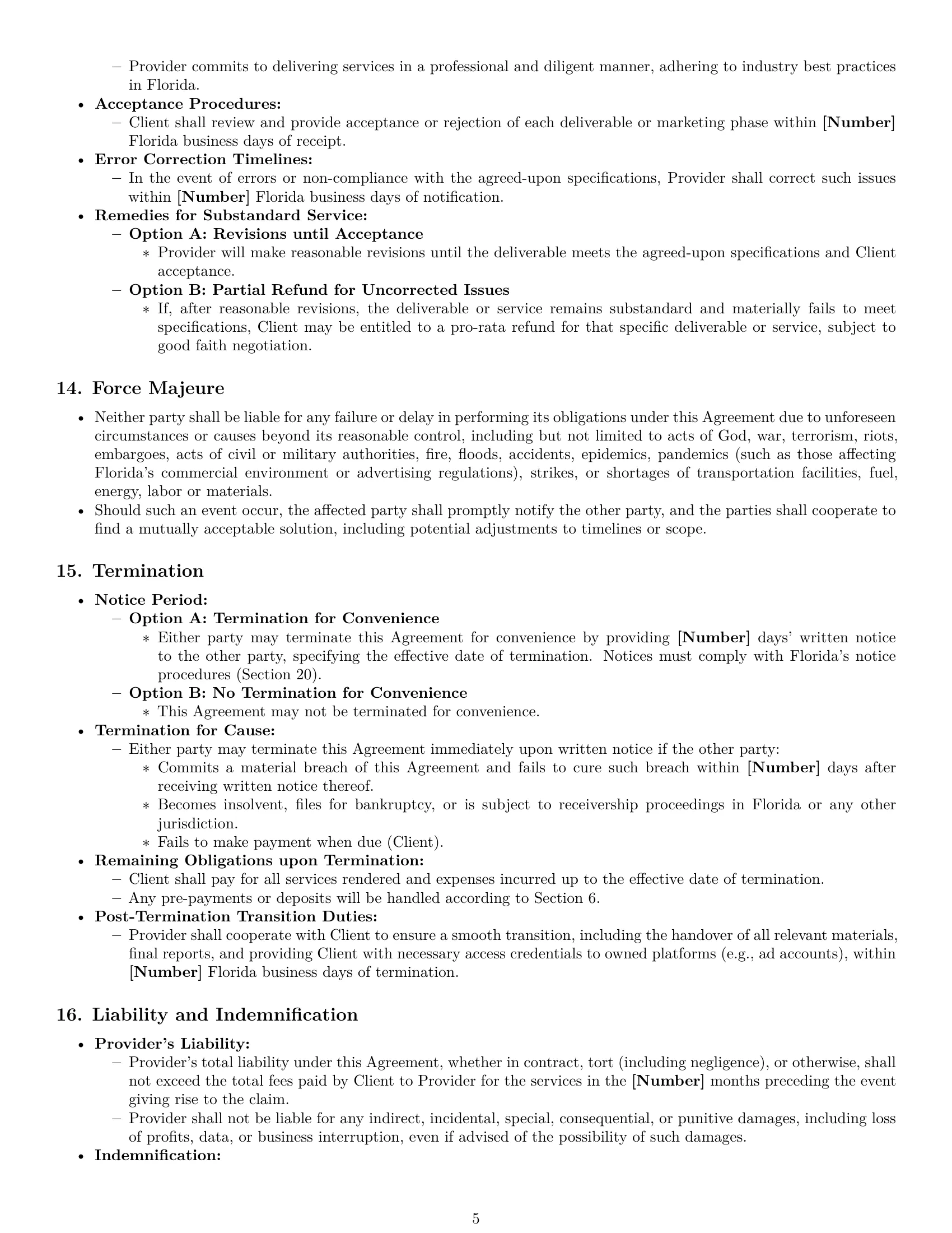 Preview page 5 of Pro Florida marketing service contract template