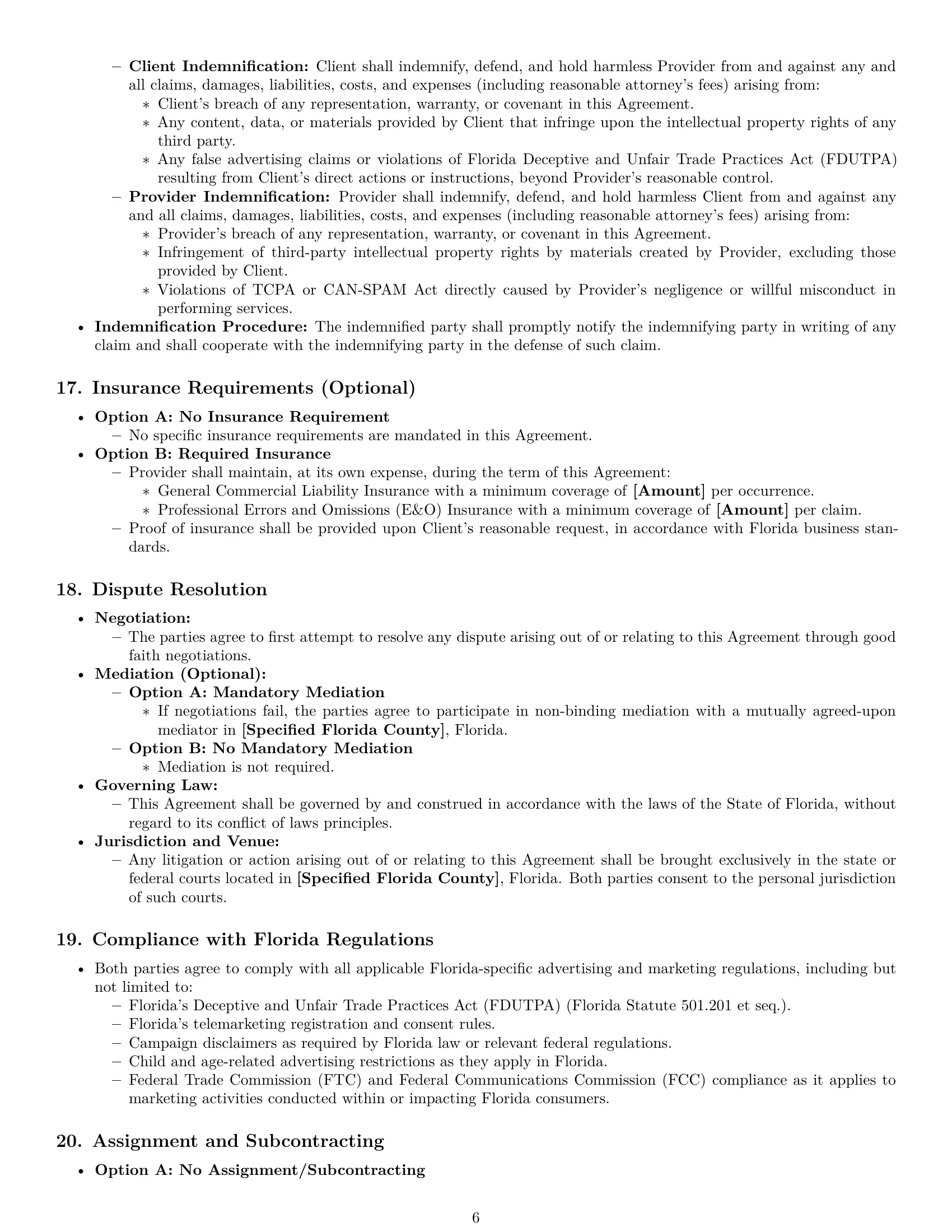 Preview page 6 of Pro Florida marketing service contract template