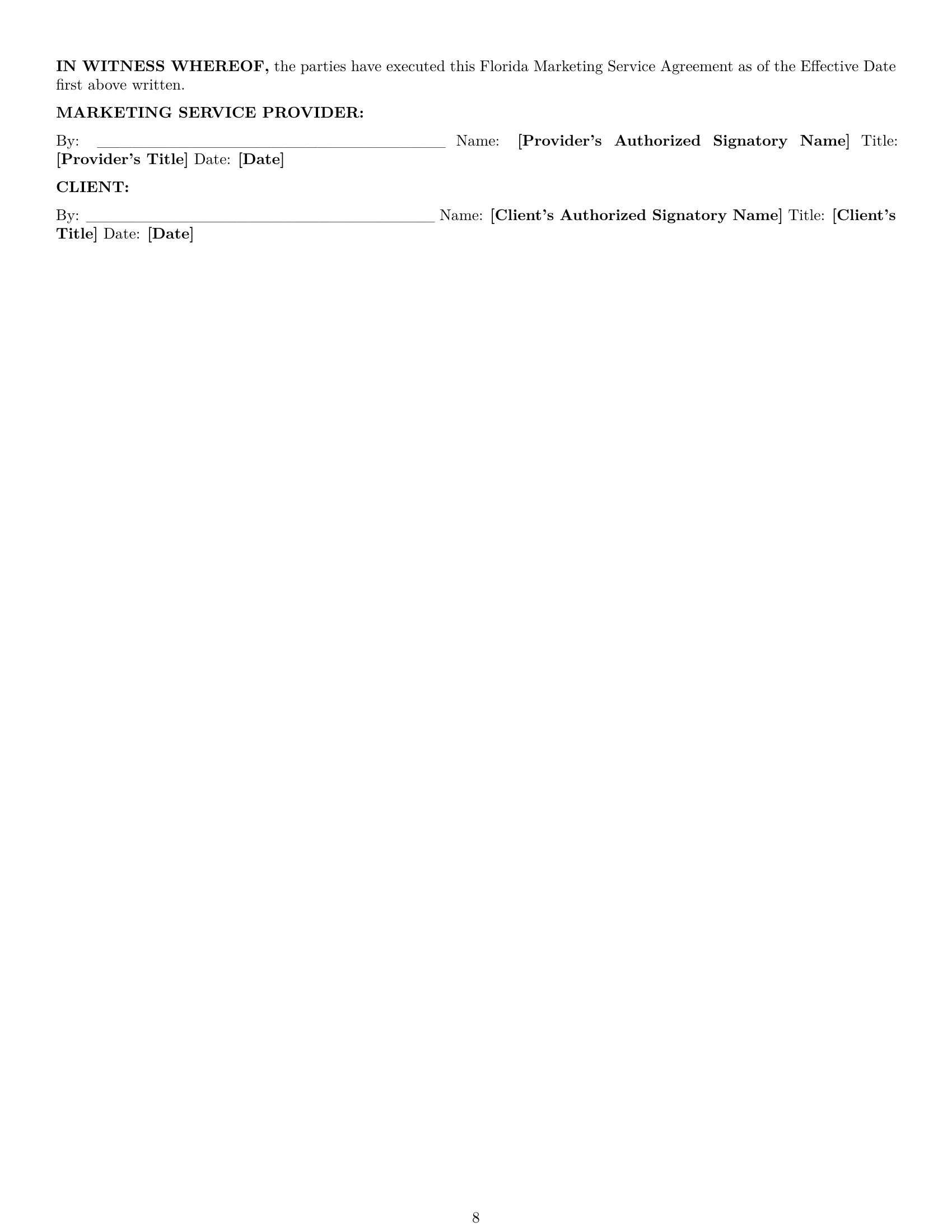Preview page 8 of Pro Florida marketing service contract template