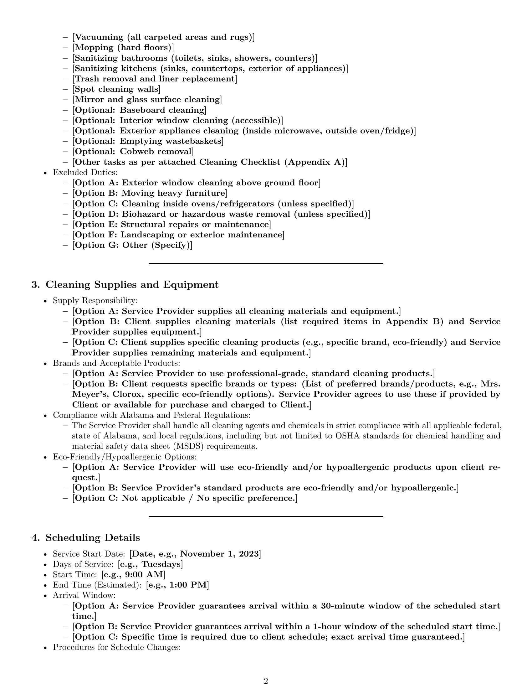Preview page 2 of Pro Alabama cleaning service contract template