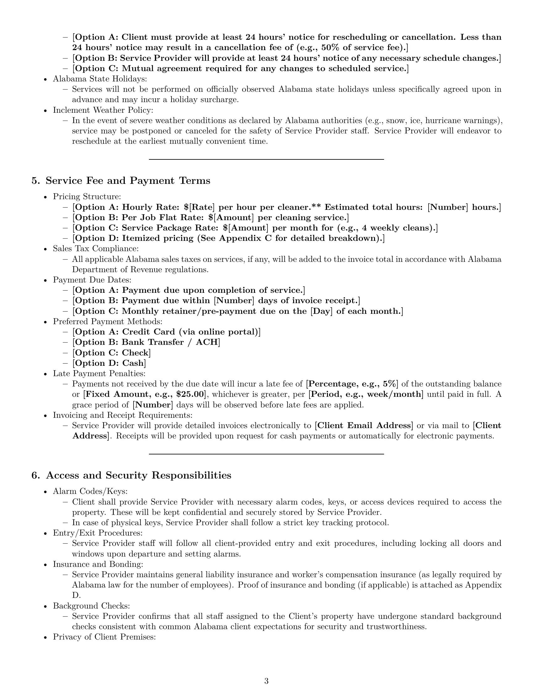 Preview page 3 of Pro Alabama cleaning service contract template