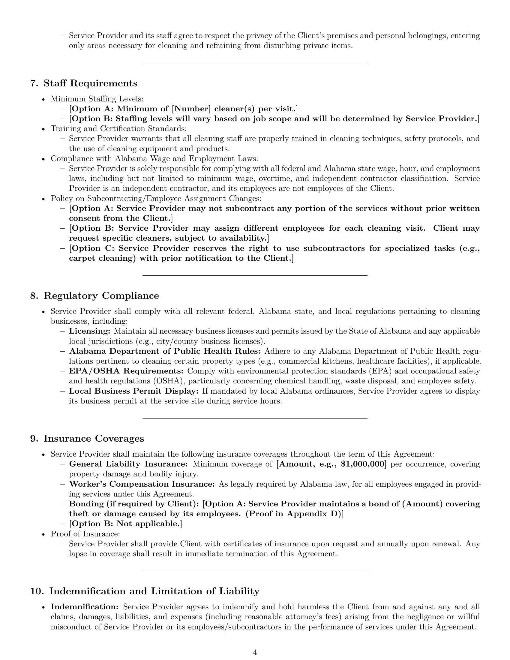 Preview page 4 of Pro Alabama cleaning service contract template