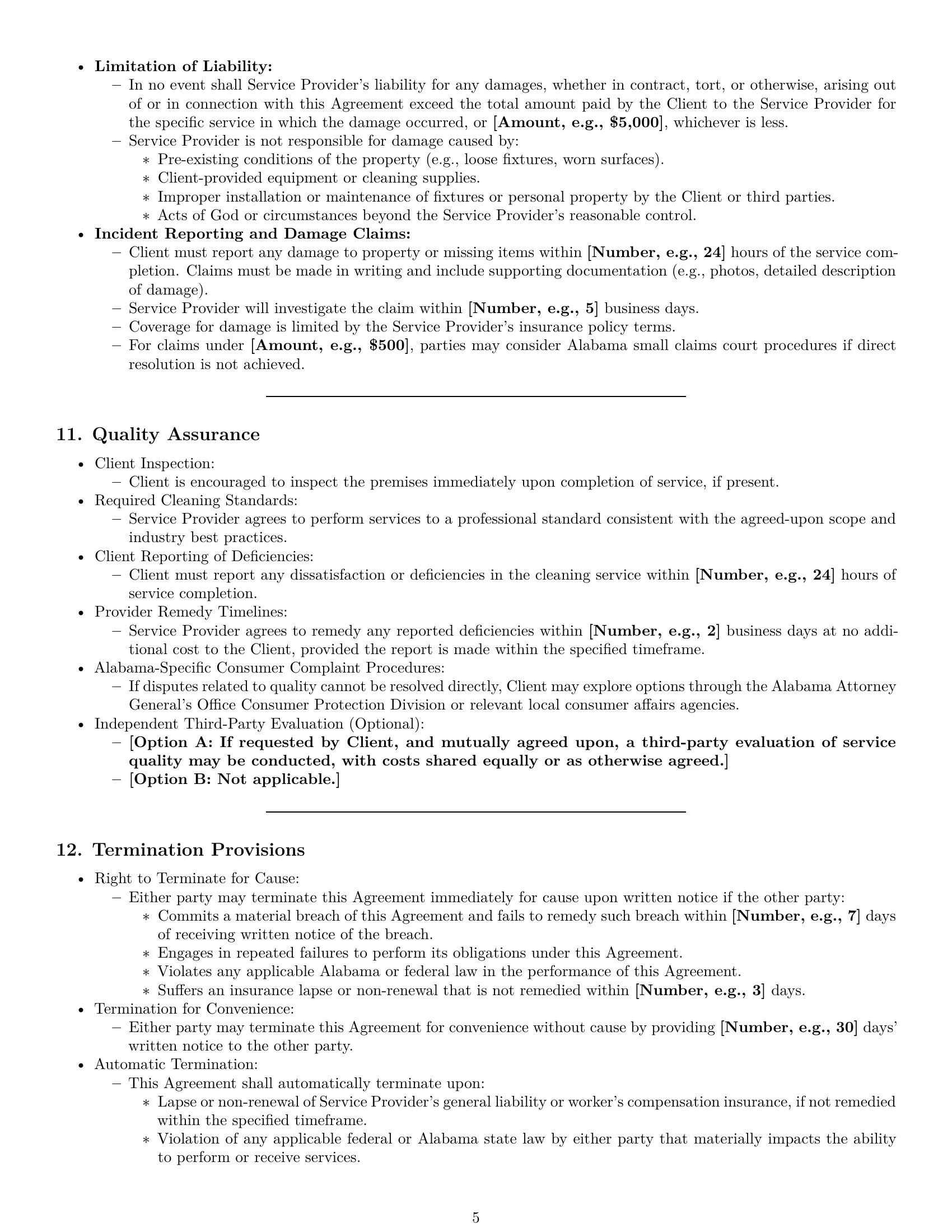 Preview page 5 of Pro Alabama cleaning service contract template