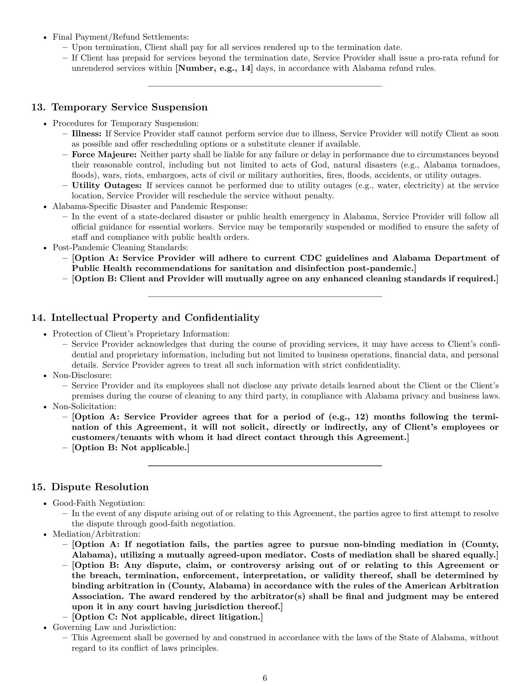 Preview page 6 of Pro Alabama cleaning service contract template