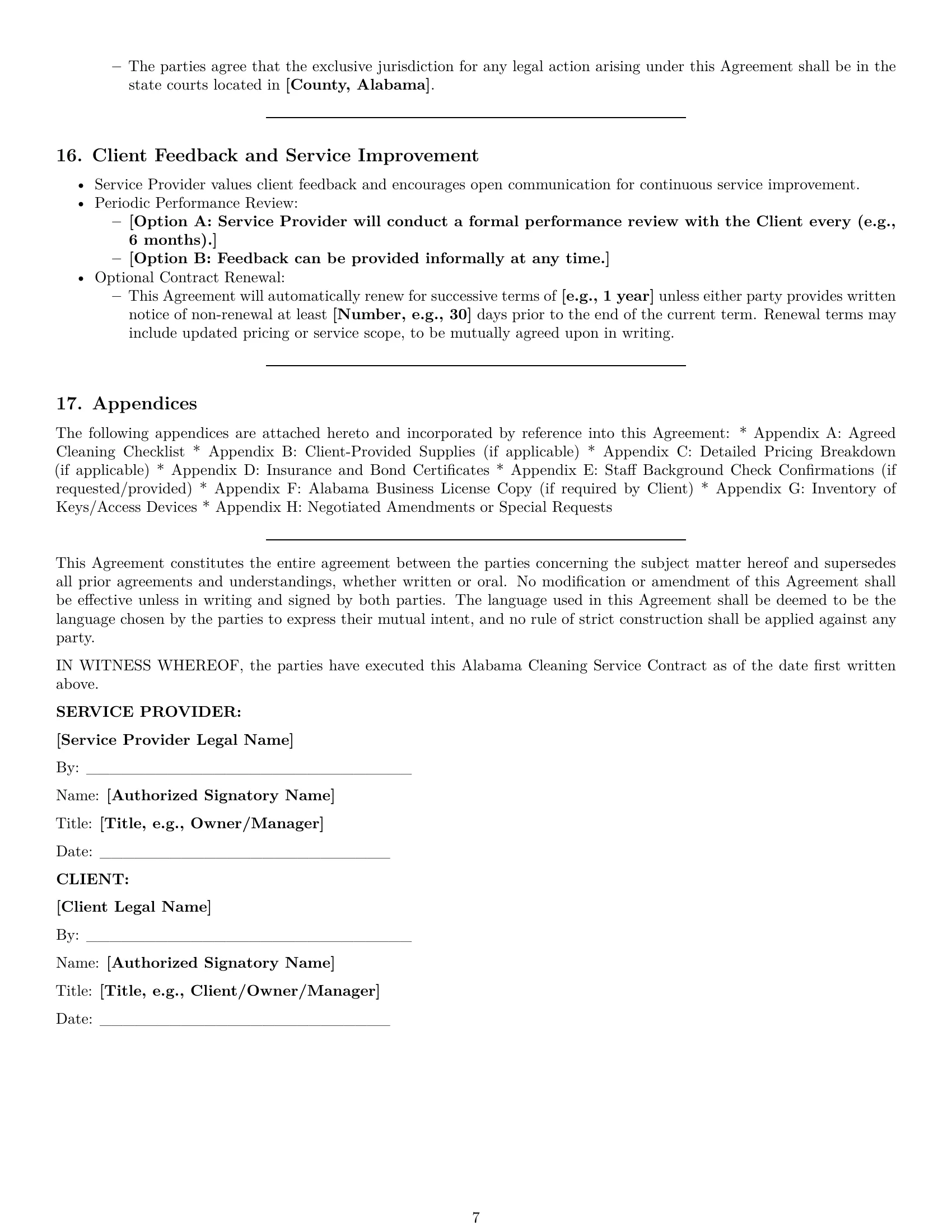 Preview page 7 of Pro Alabama cleaning service contract template