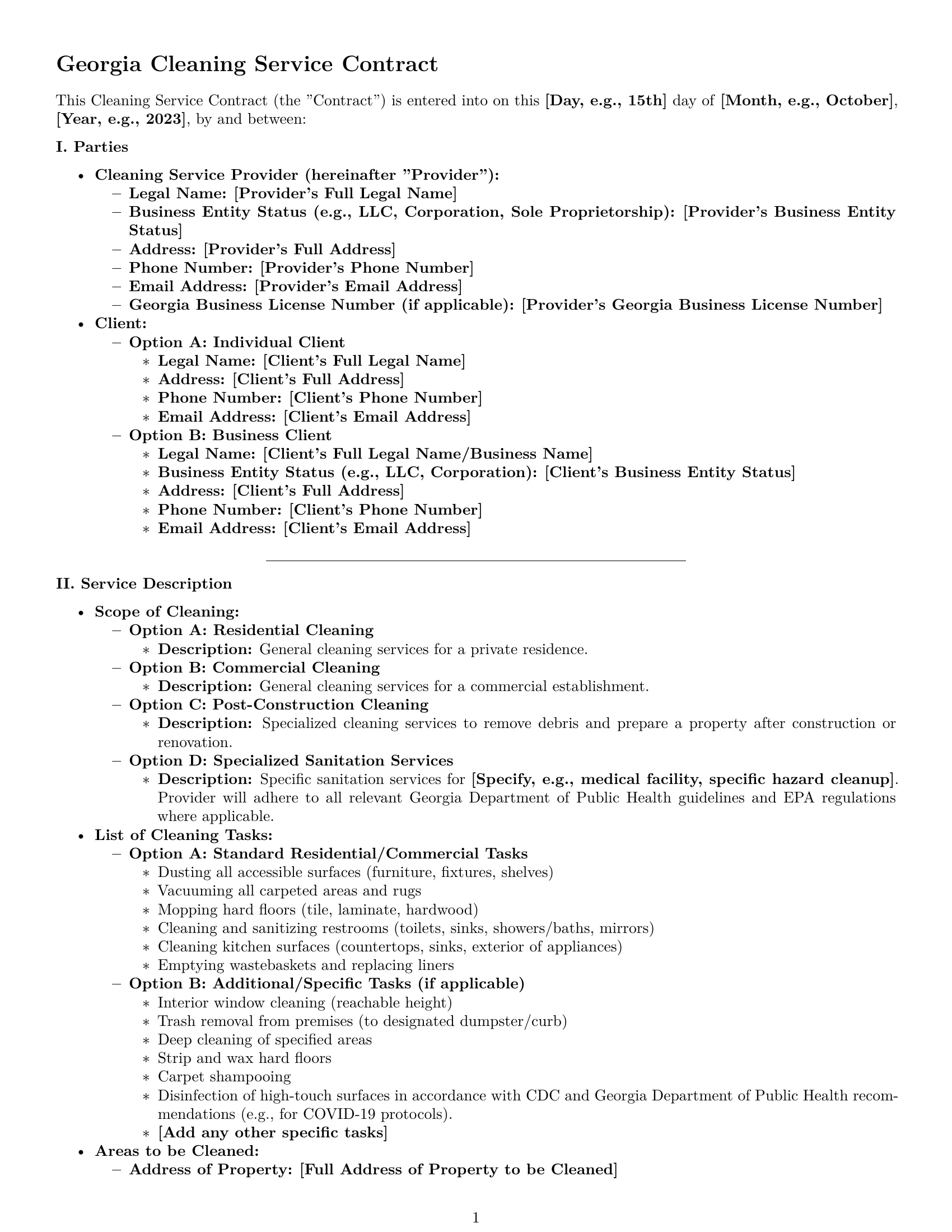 Preview page 1 of Pro Georgia cleaning service contract template