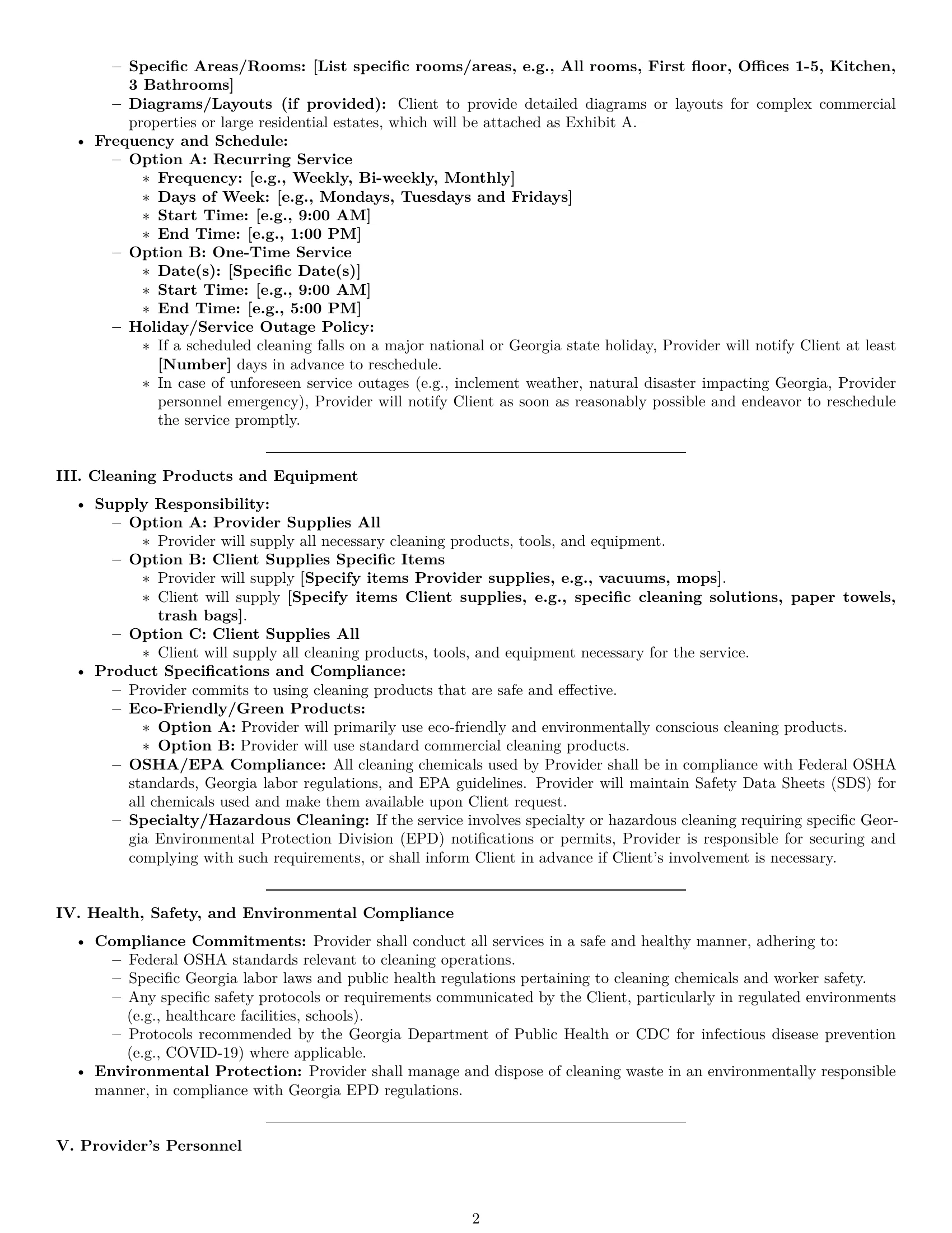 Preview page 2 of Pro Georgia cleaning service contract template