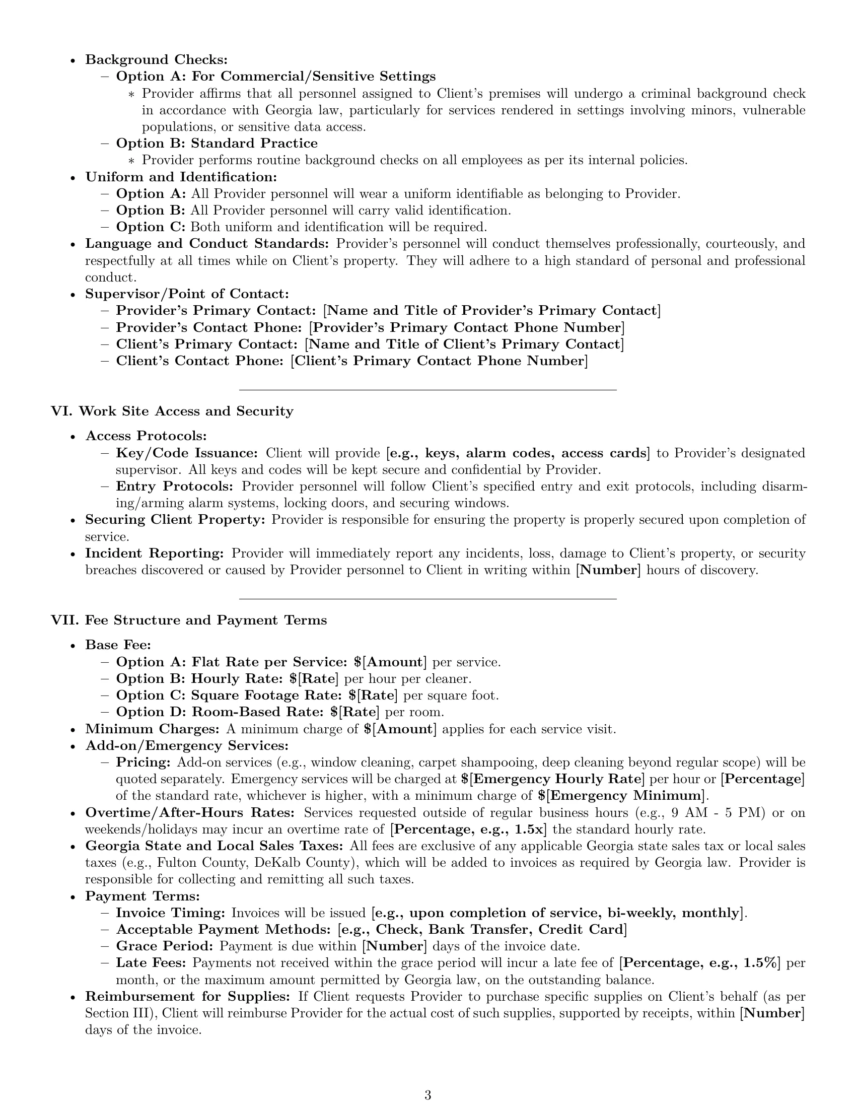 Preview page 3 of Pro Georgia cleaning service contract template