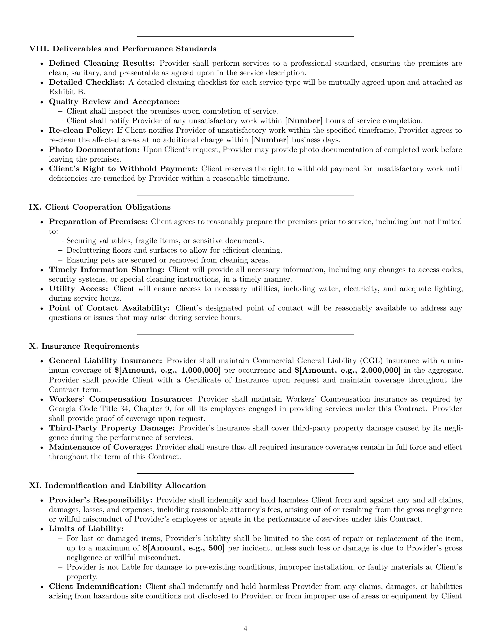 Preview page 4 of Pro Georgia cleaning service contract template