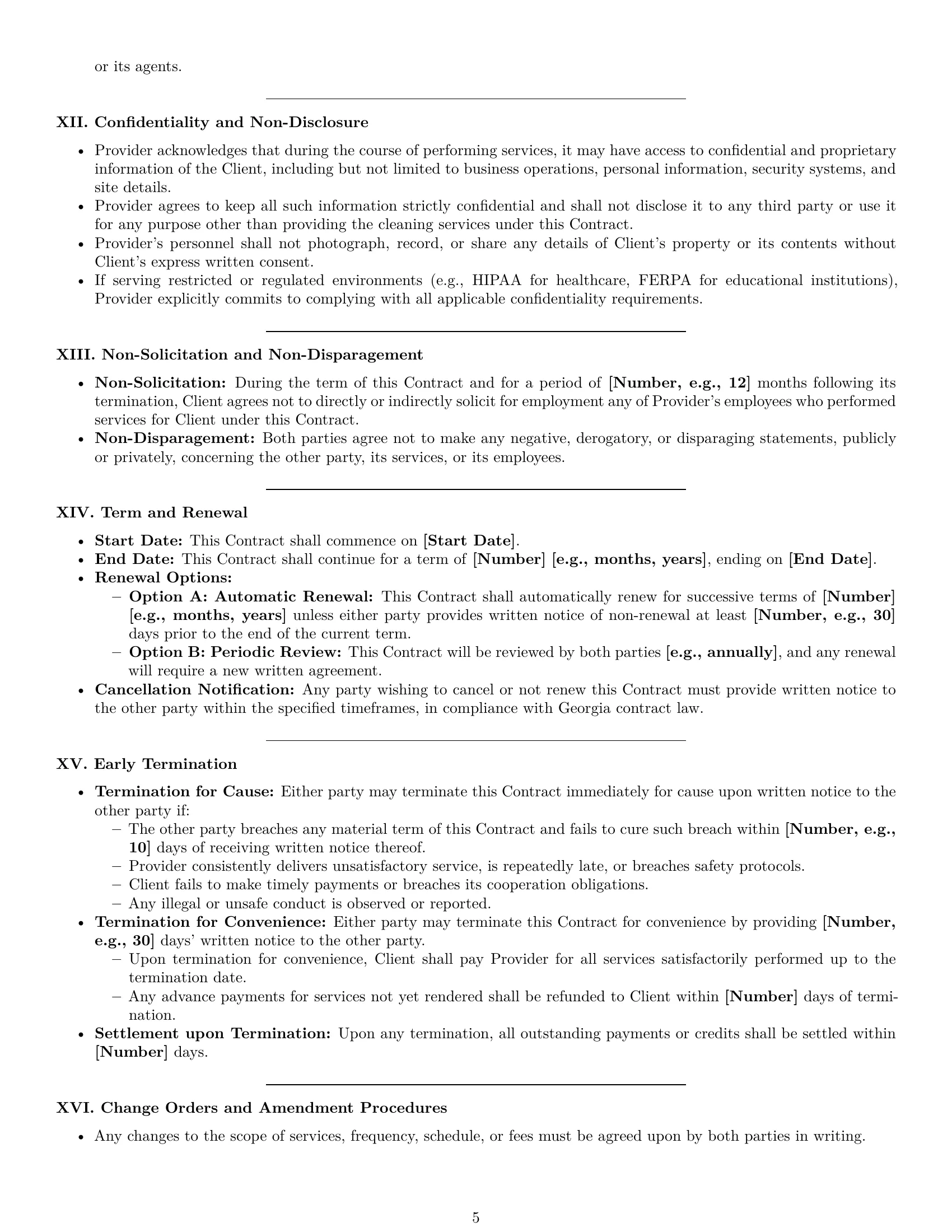 Preview page 5 of Pro Georgia cleaning service contract template