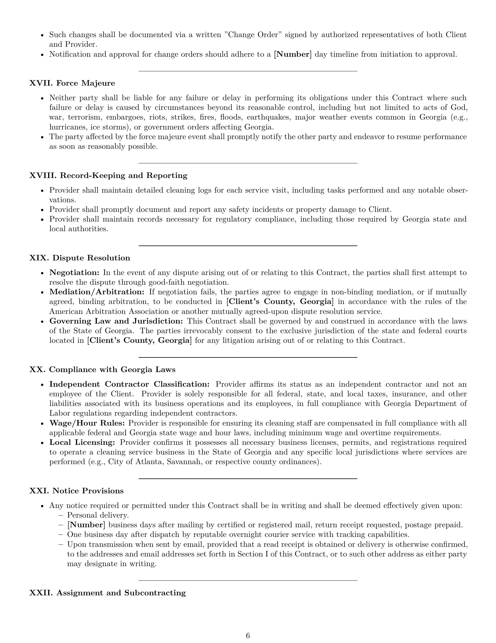 Preview page 6 of Pro Georgia cleaning service contract template