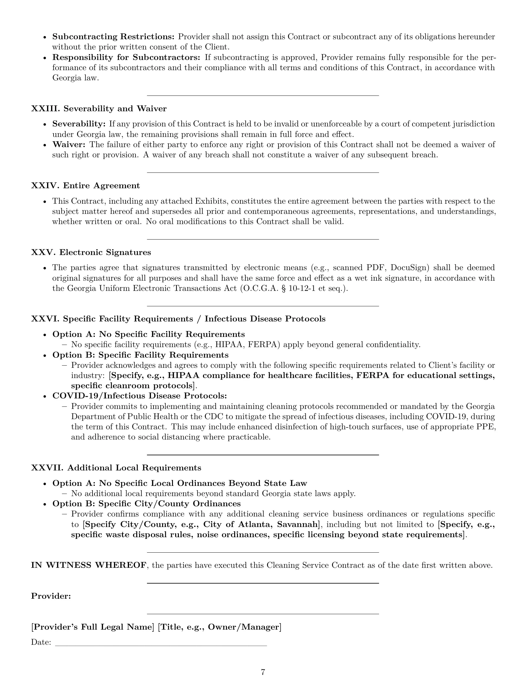 Preview page 7 of Pro Georgia cleaning service contract template