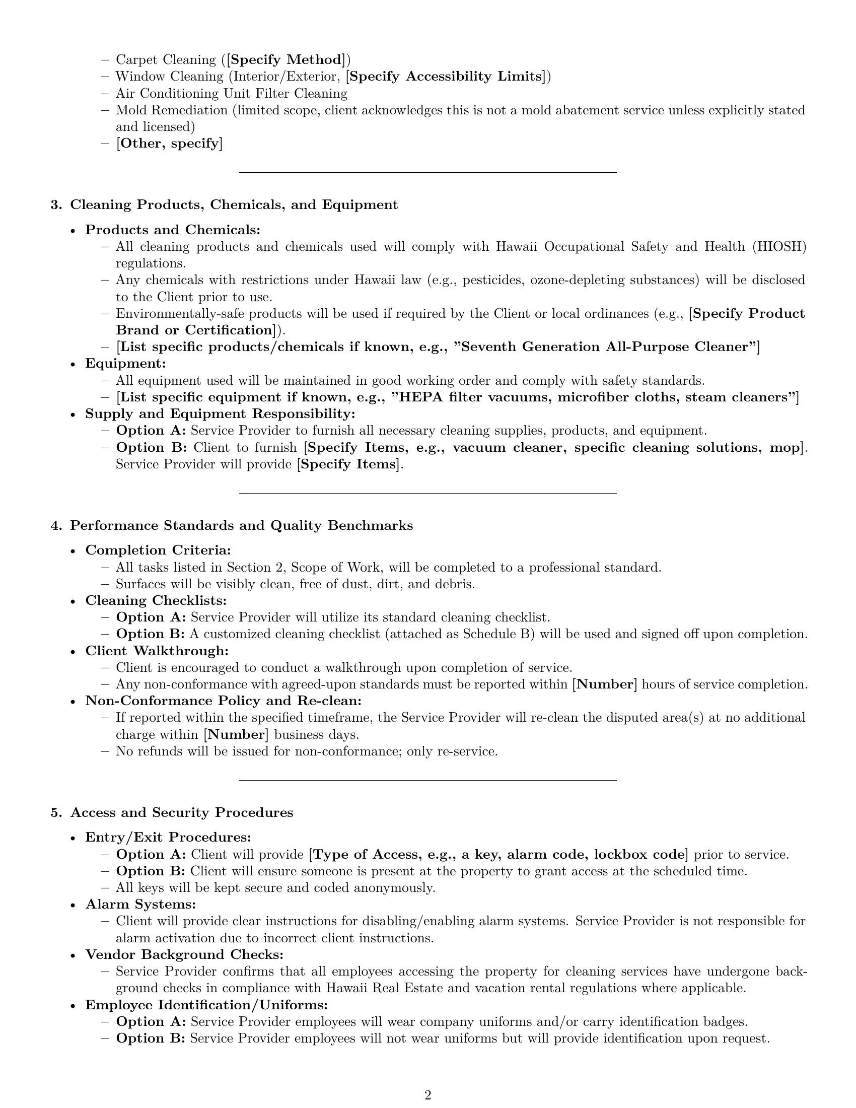 Preview page 2 of Pro Hawaii cleaning service contract template