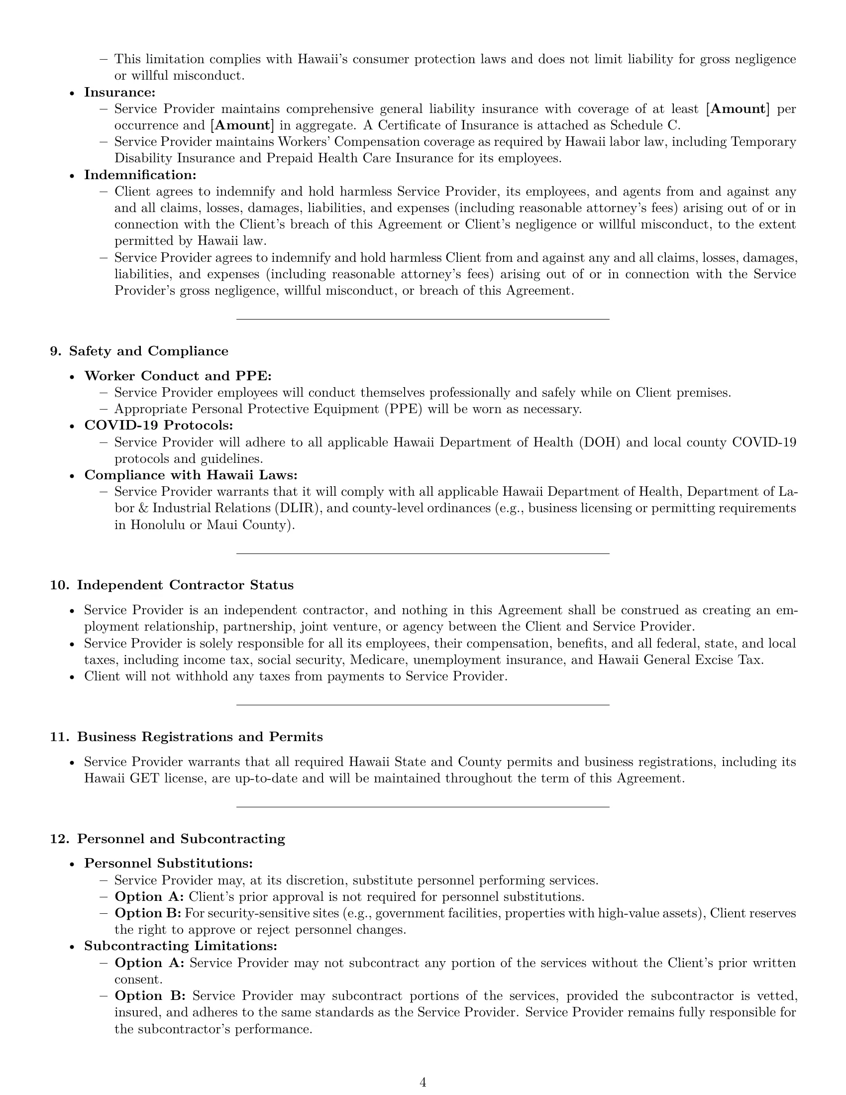 Preview page 4 of Pro Hawaii cleaning service contract template