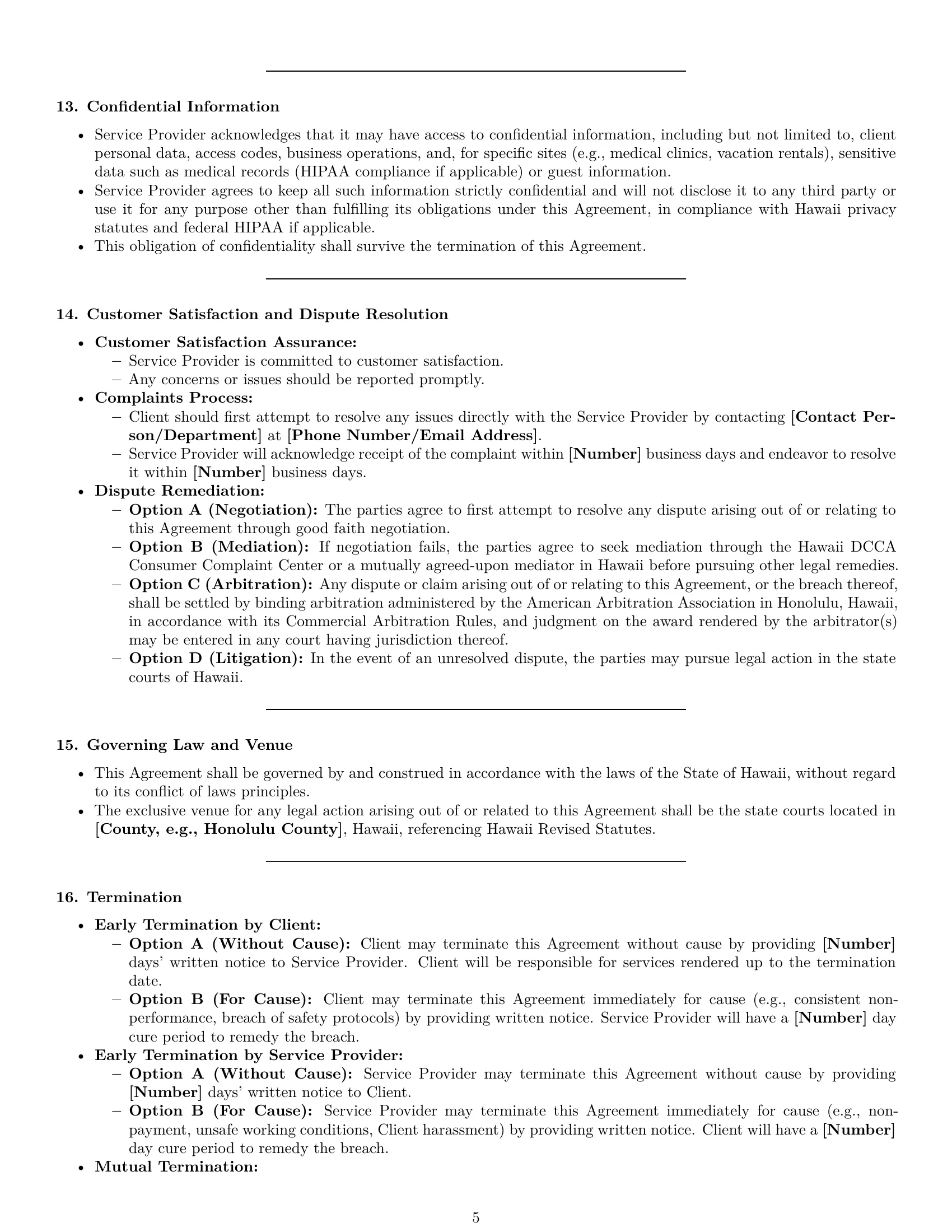 Preview page 5 of Pro Hawaii cleaning service contract template