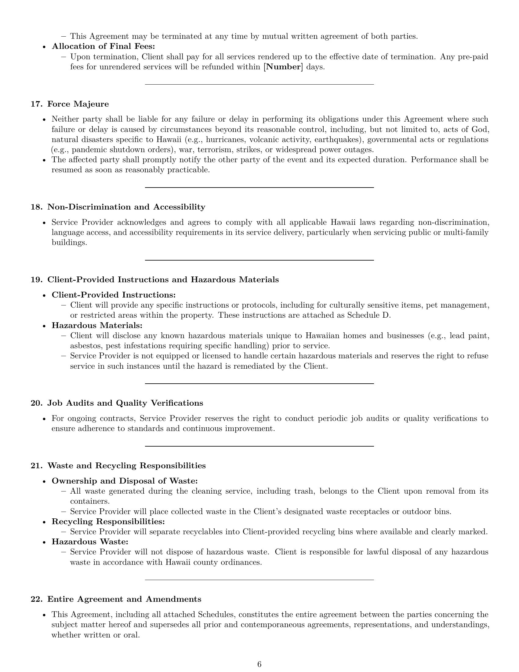 Preview page 6 of Pro Hawaii cleaning service contract template