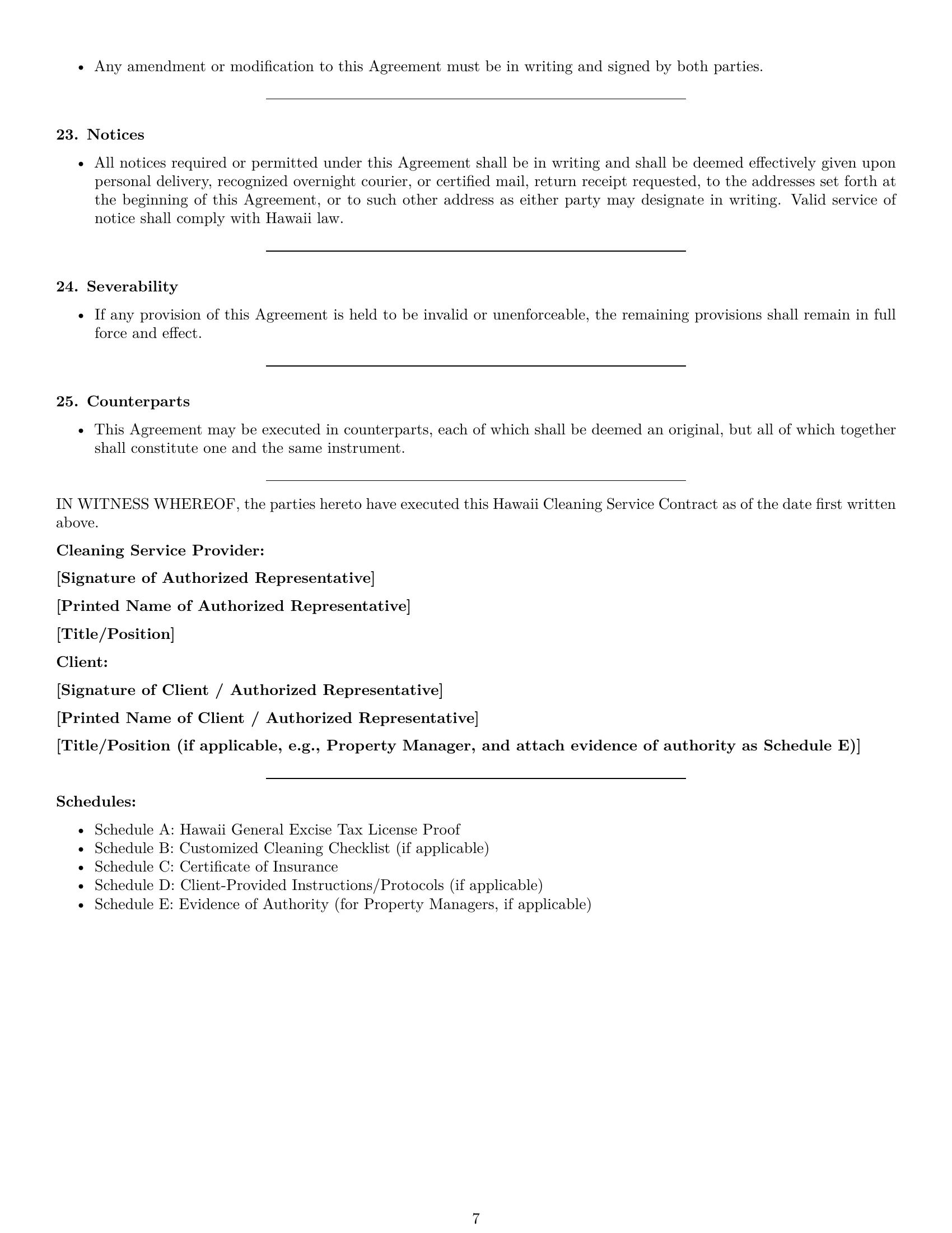 Preview page 7 of Pro Hawaii cleaning service contract template