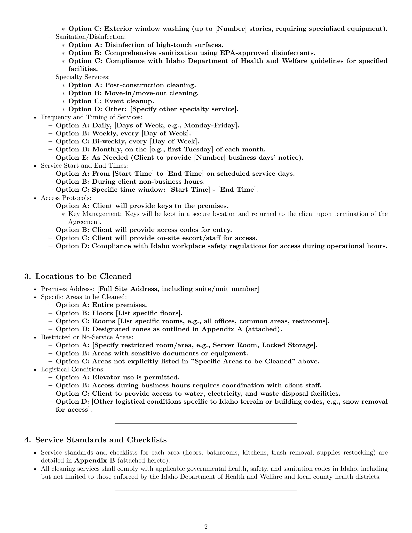 Preview page 2 of Pro Idaho cleaning service contract template
