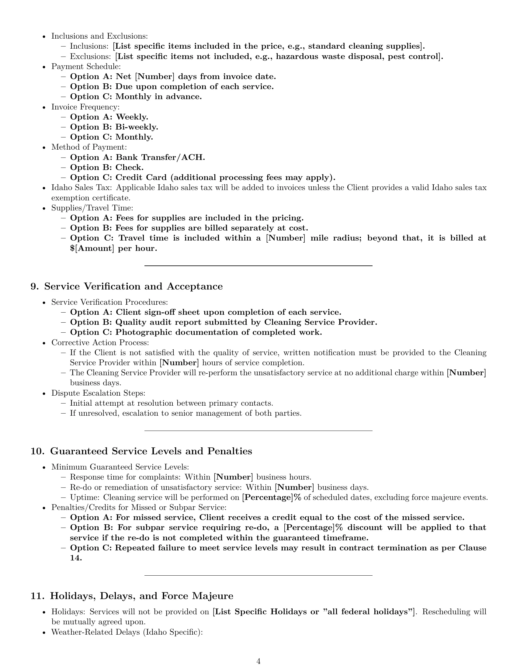 Preview page 4 of Pro Idaho cleaning service contract template