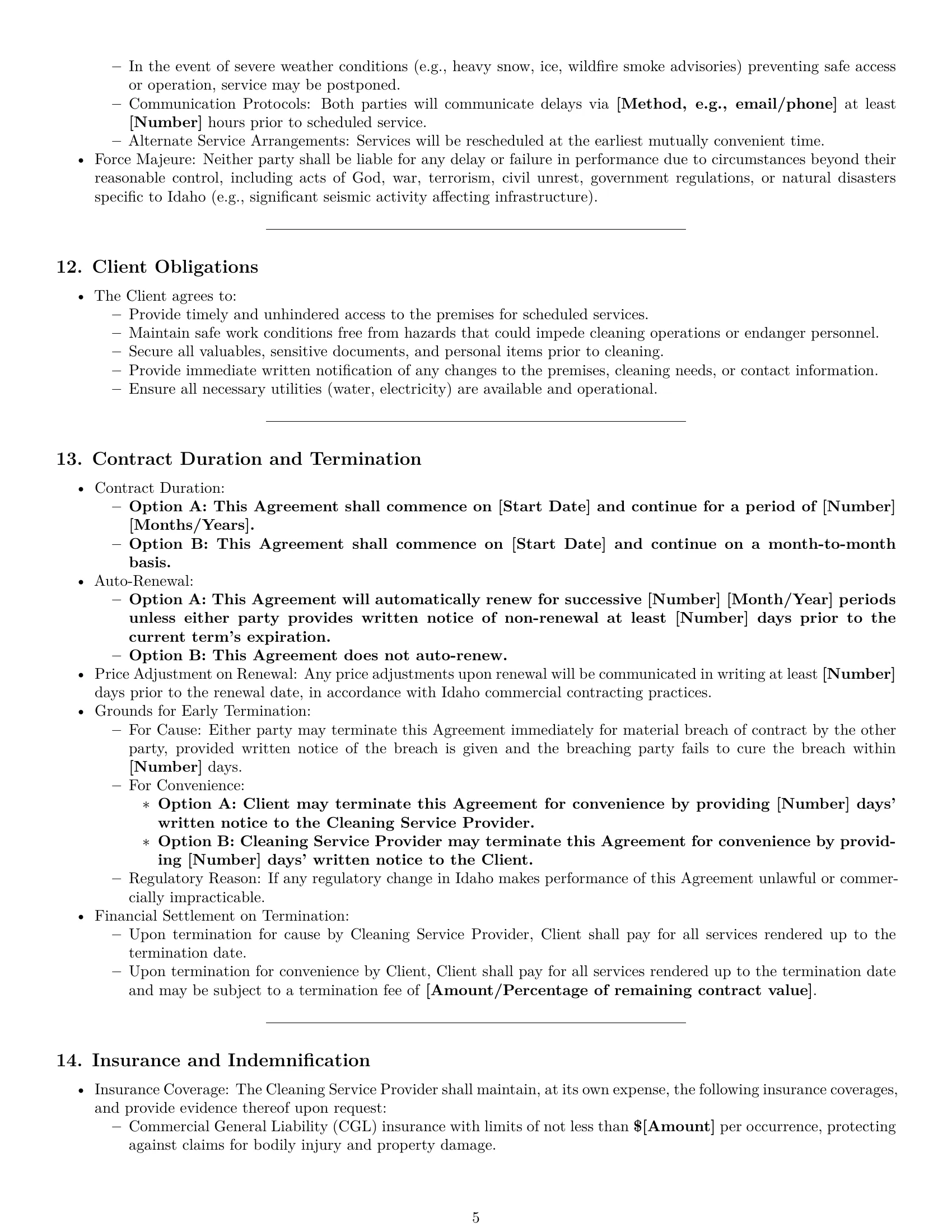 Preview page 5 of Pro Idaho cleaning service contract template