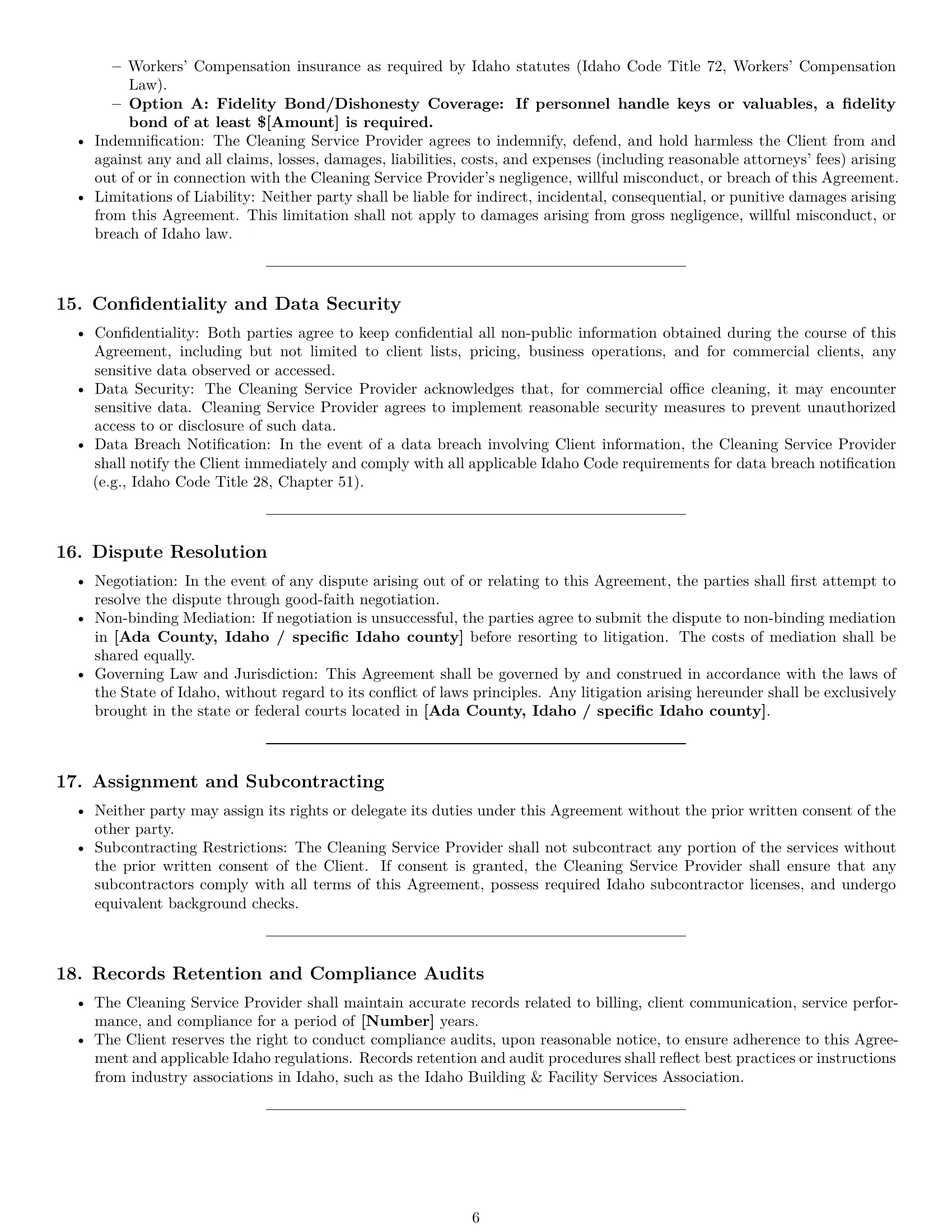 Preview page 6 of Pro Idaho cleaning service contract template