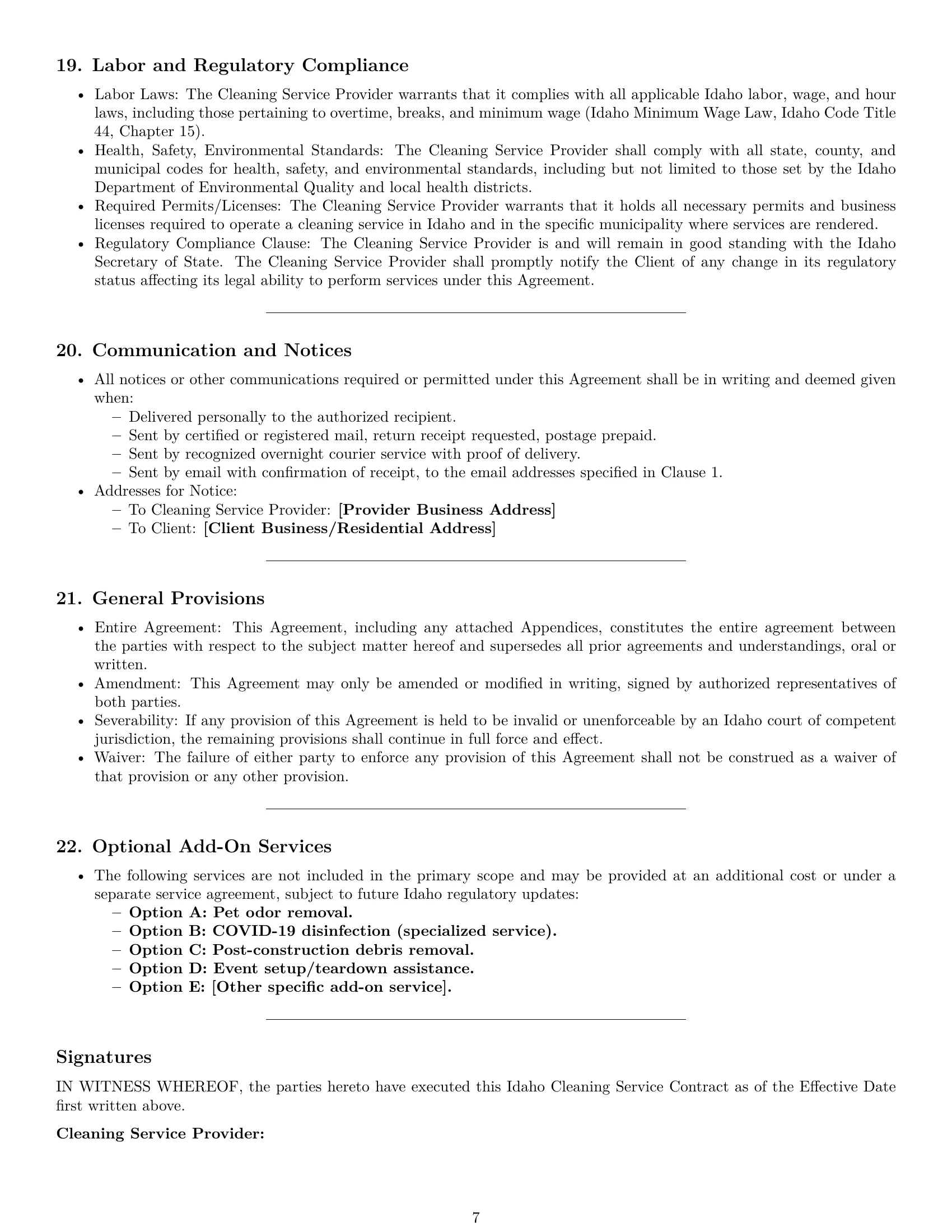 Preview page 7 of Pro Idaho cleaning service contract template
